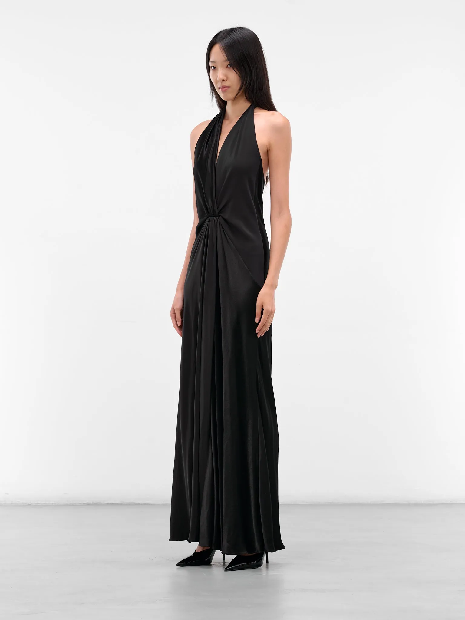 Black Silk Draped Halter Dress (02-BLACK) sold by lorenzo product image thumbnail 2