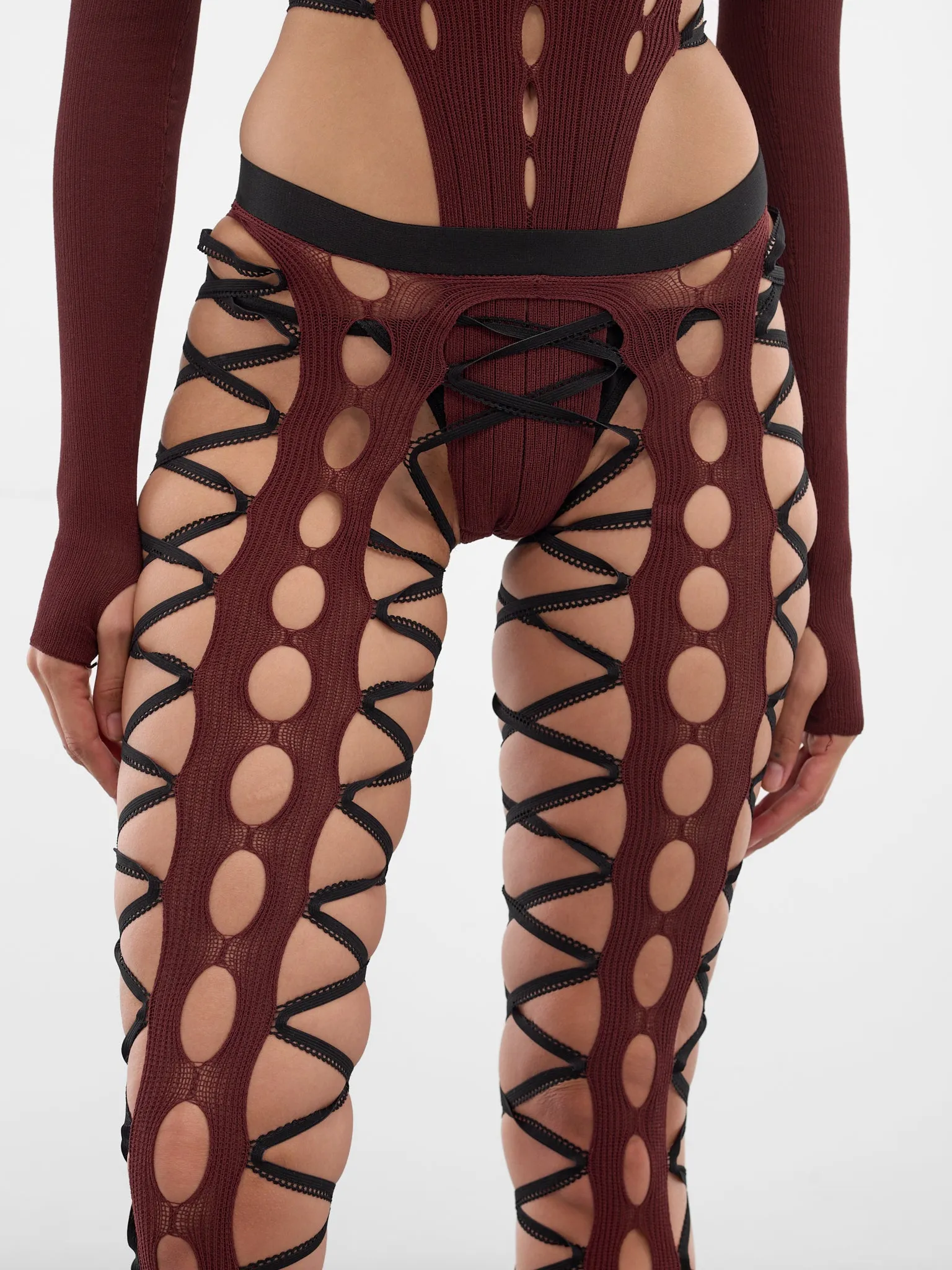 Burgundy Squiggle Knit Cut-Out Tights (SQUIGGLE-KNIT-TIGHTS-BURGUNDY) sold by lorenzo product image thumbnail 4