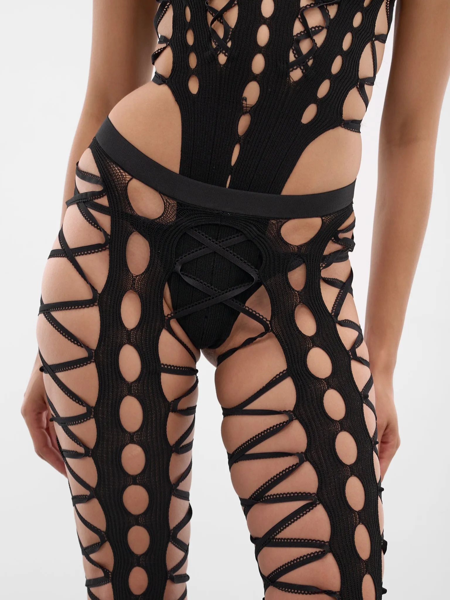 Black Squiggle Knit Cut-Out Tights (SQUIGGLE-KNIT-TIGHTS-BLACK) sold by lorenzo product image thumbnail 4