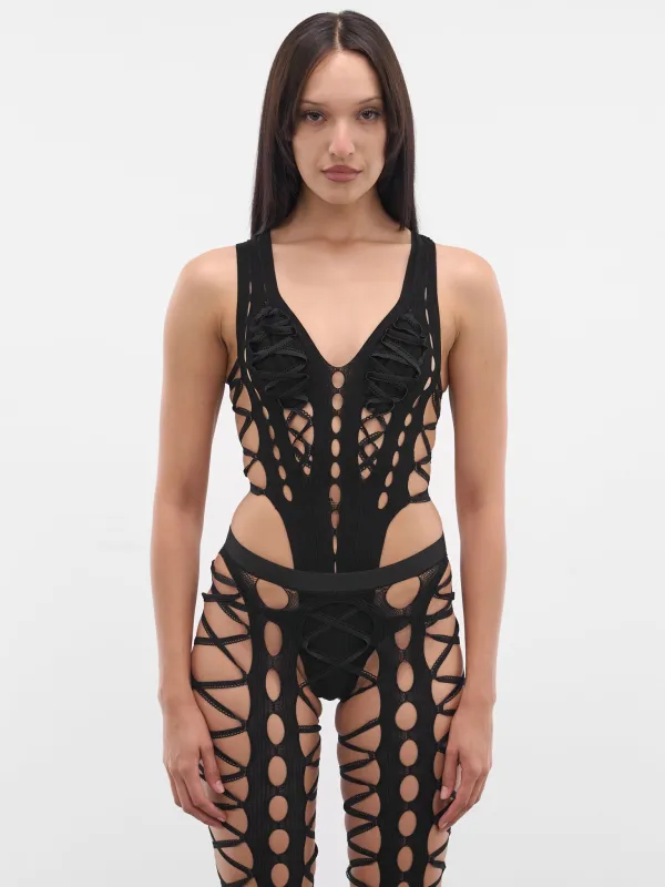 Black Shibari Knit Bodysuit (SHIBARI-KNIT-OPEN-BLACK) sold by lorenzo