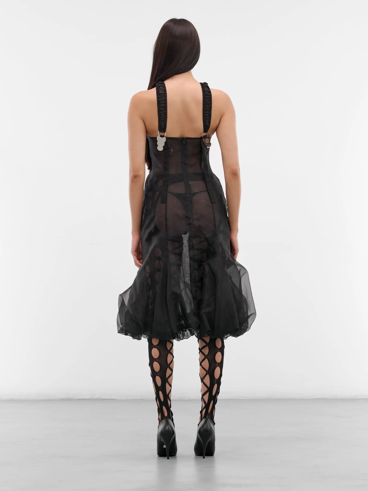 Black Silk Cross Puff Dress (PUFF-MIDI-CRISS-CROSS-BLACK) sold by lorenzo product image thumbnail 3