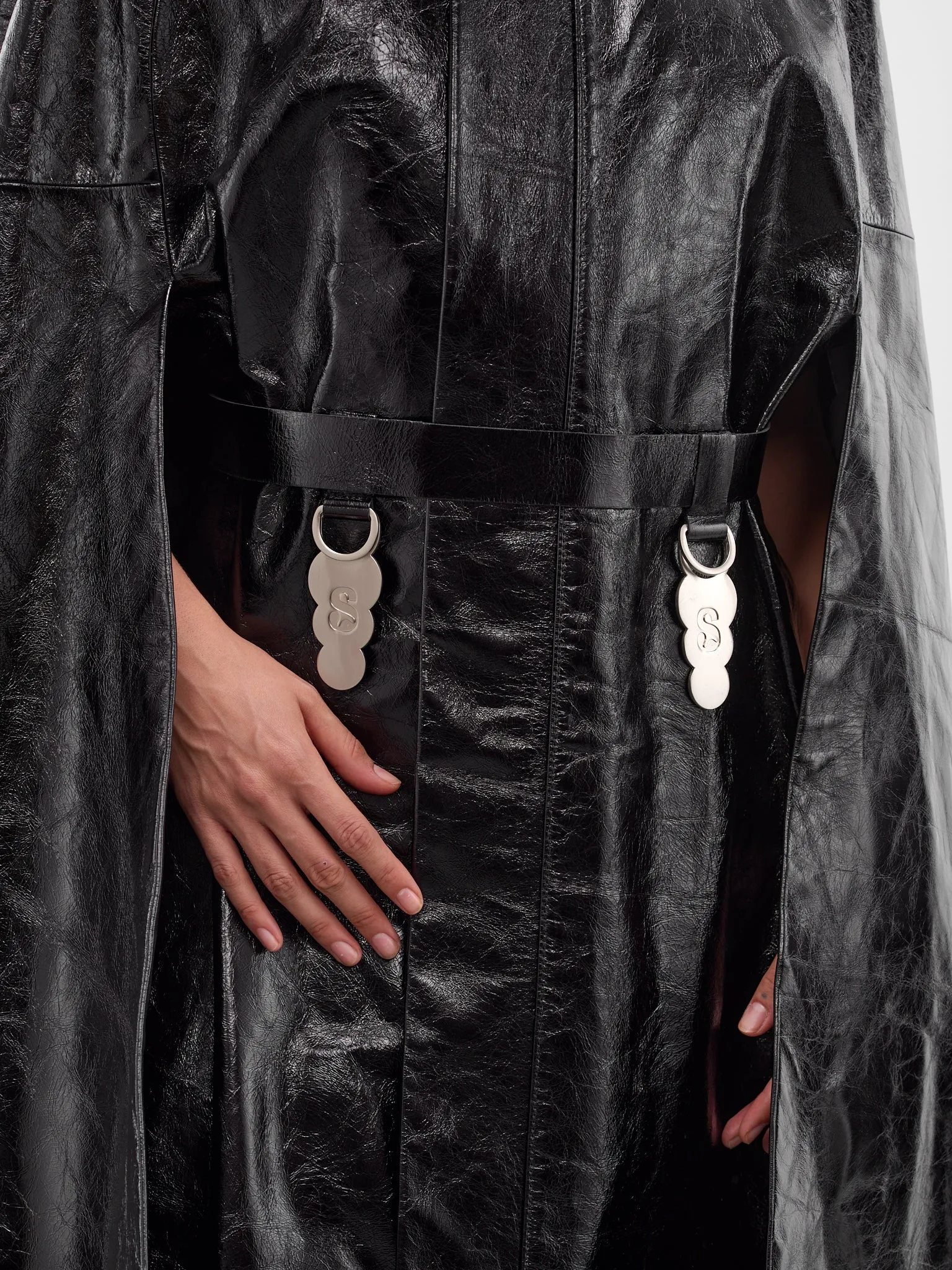 Black Leather Draped Cape (LEATHER-CAPE-BLACK) sold by lorenzo product image thumbnail 5