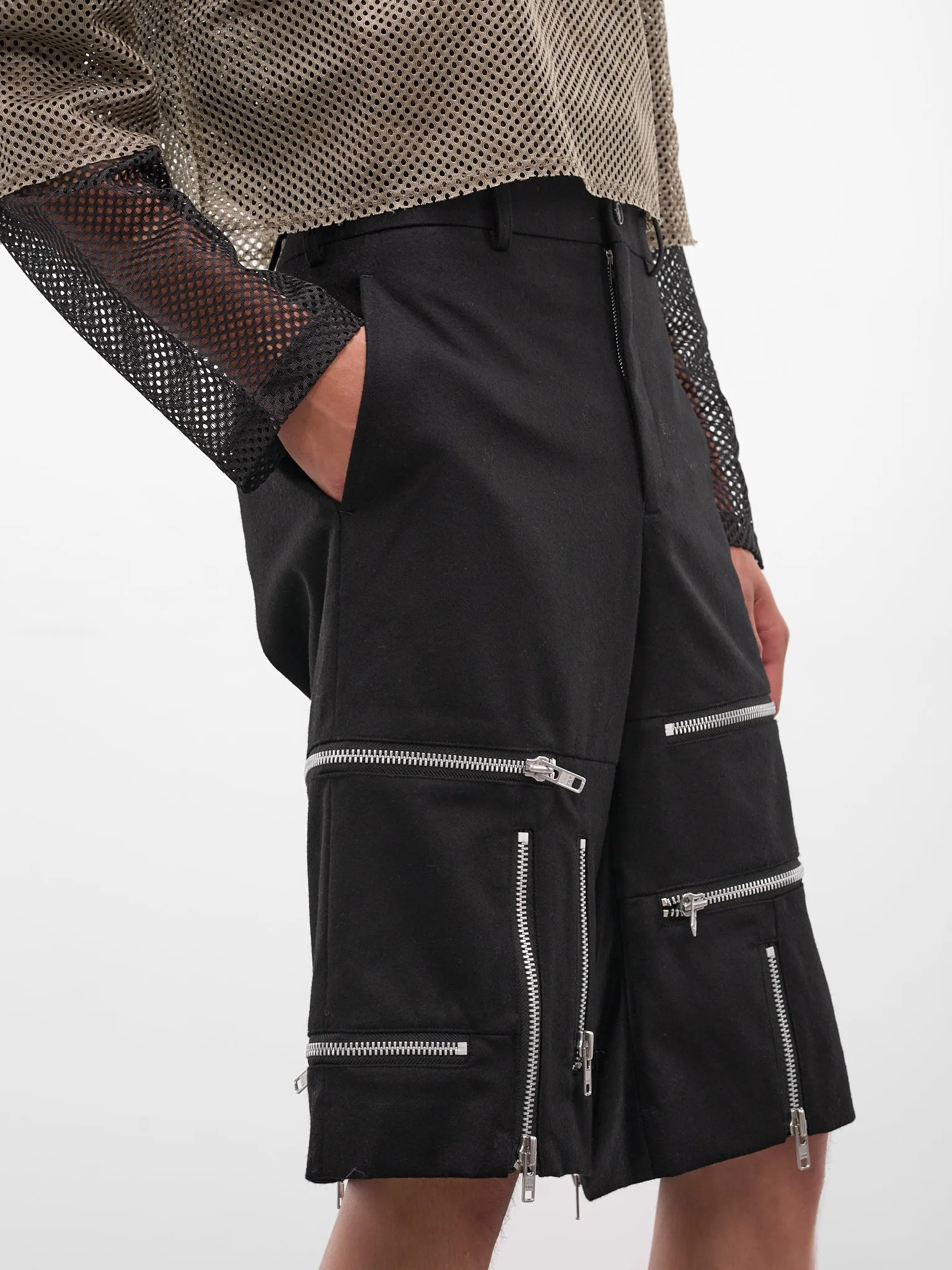 Black Wool Zip Detailed Shorts (PP-P042-W25-BLACK) sold by lorenzo product image thumbnail 4