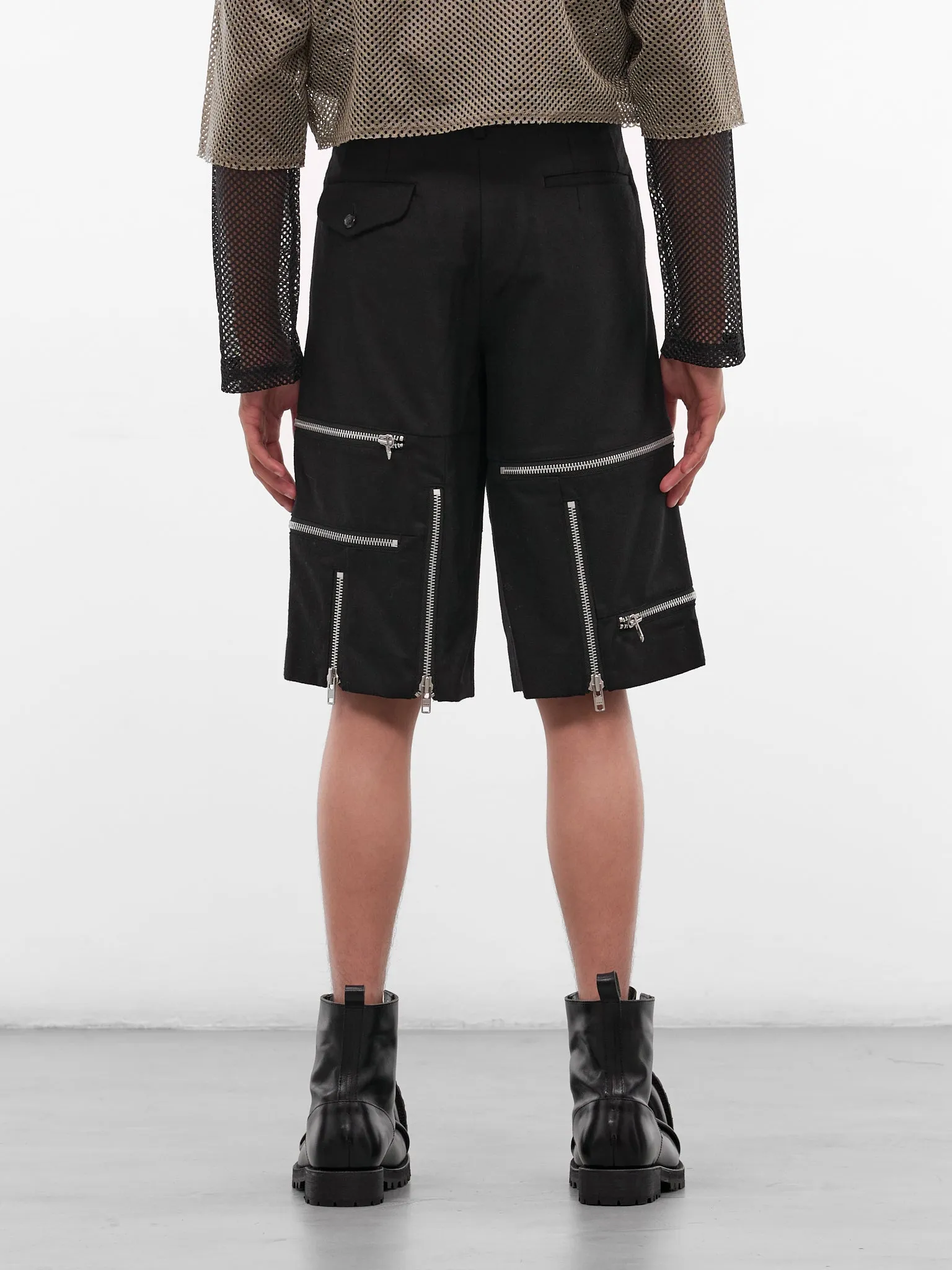 Black Wool Zip Detailed Shorts (PP-P042-W25-BLACK) sold by lorenzo product image thumbnail 3