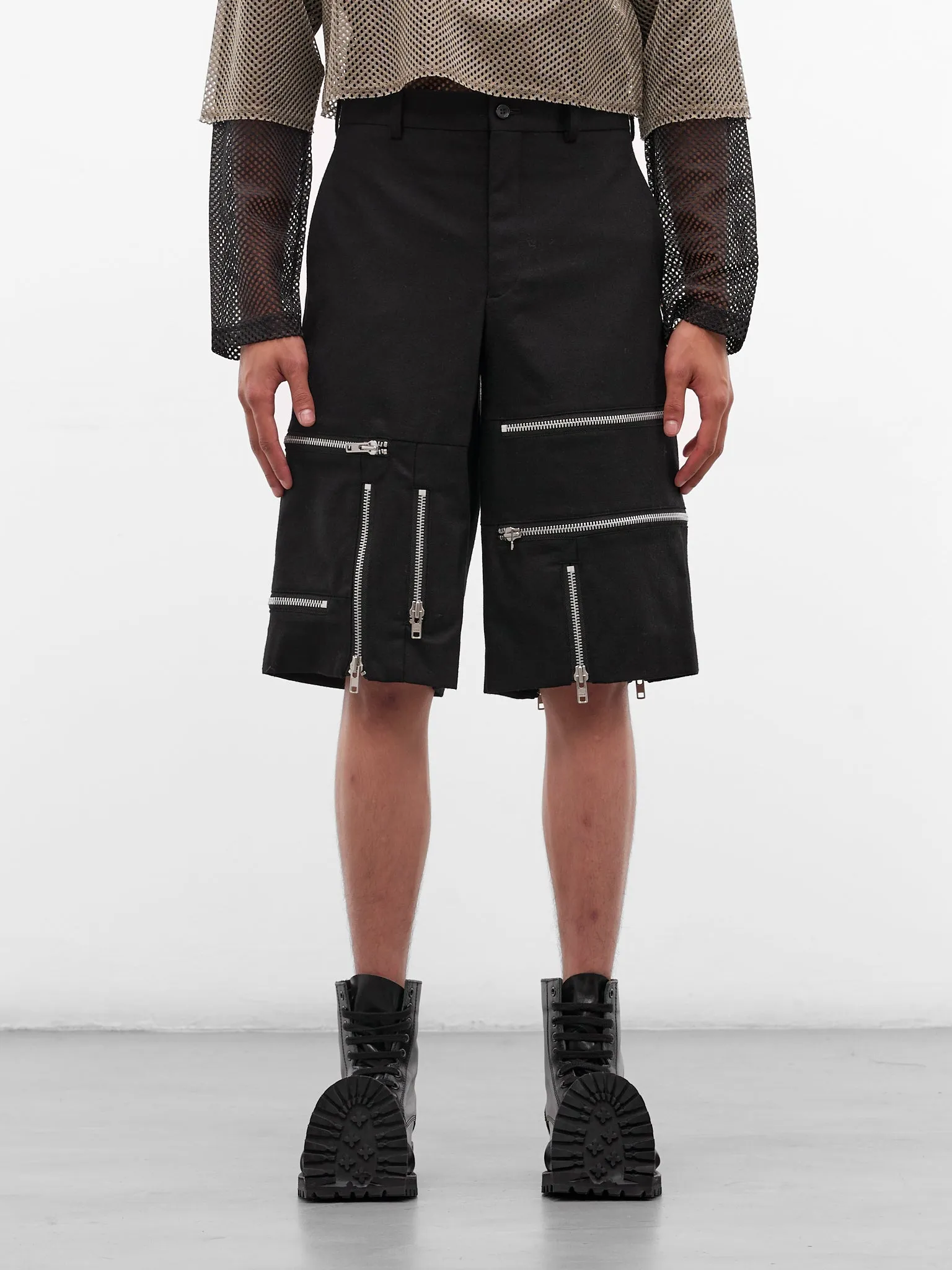 Black Wool Zip Detailed Shorts (PP-P042-W25-BLACK) sold by lorenzo