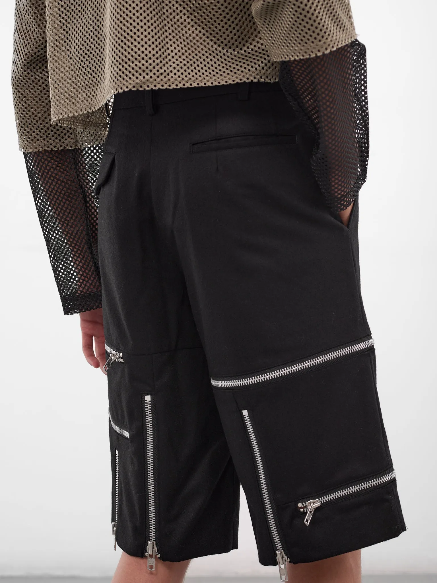 Black Wool Zip Detailed Shorts (PP-P042-W25-BLACK) sold by lorenzo product image thumbnail 5