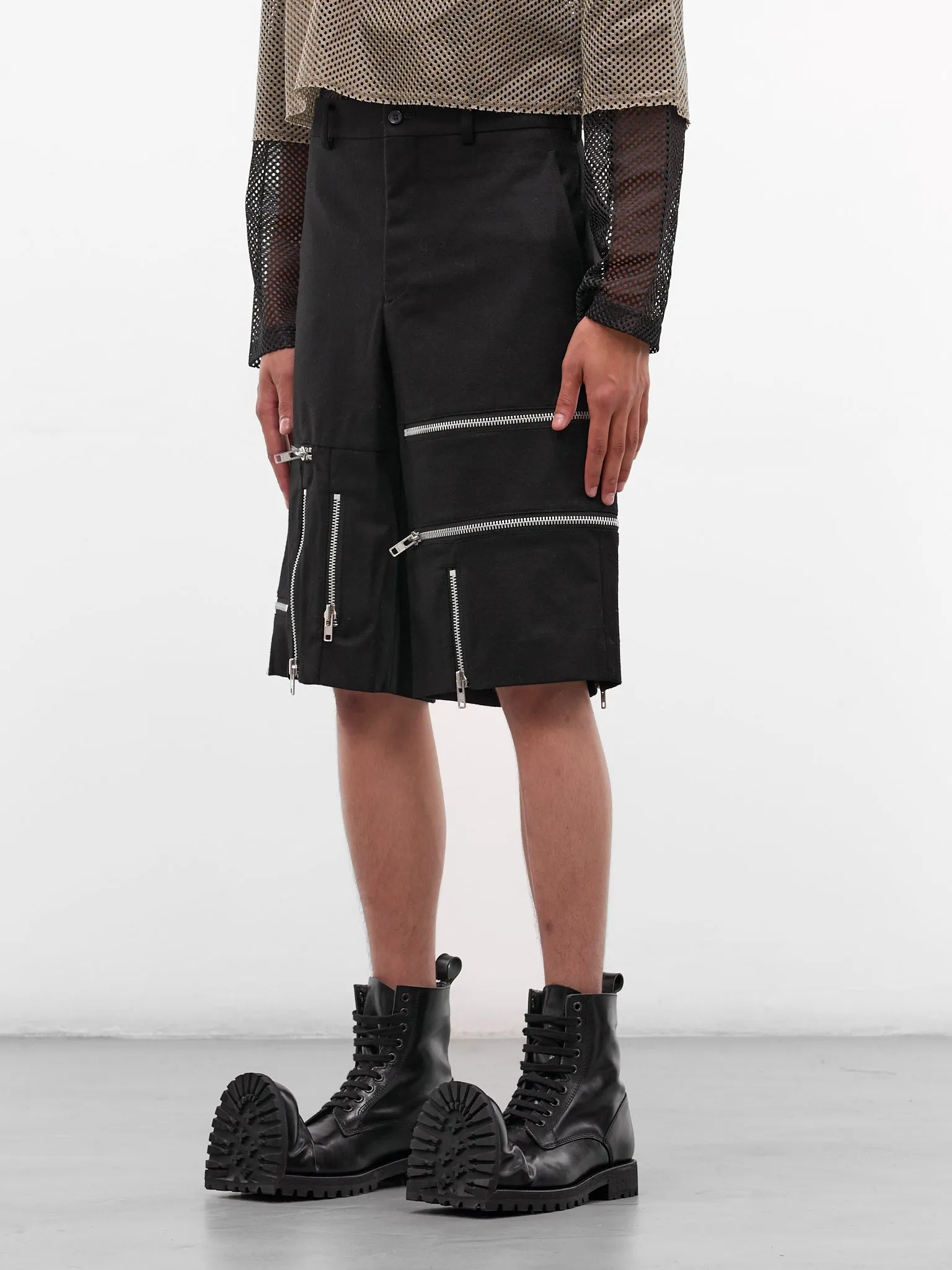 Black Wool Zip Detailed Shorts (PP-P042-W25-BLACK) sold by lorenzo product image thumbnail 2