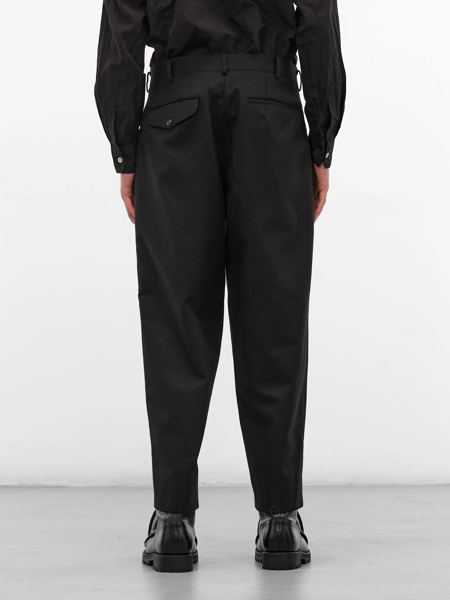Black Wool Gabardine Pleated Trousers (PP-P032-W25-BLACK) sold by lorenzo product image thumbnail 3