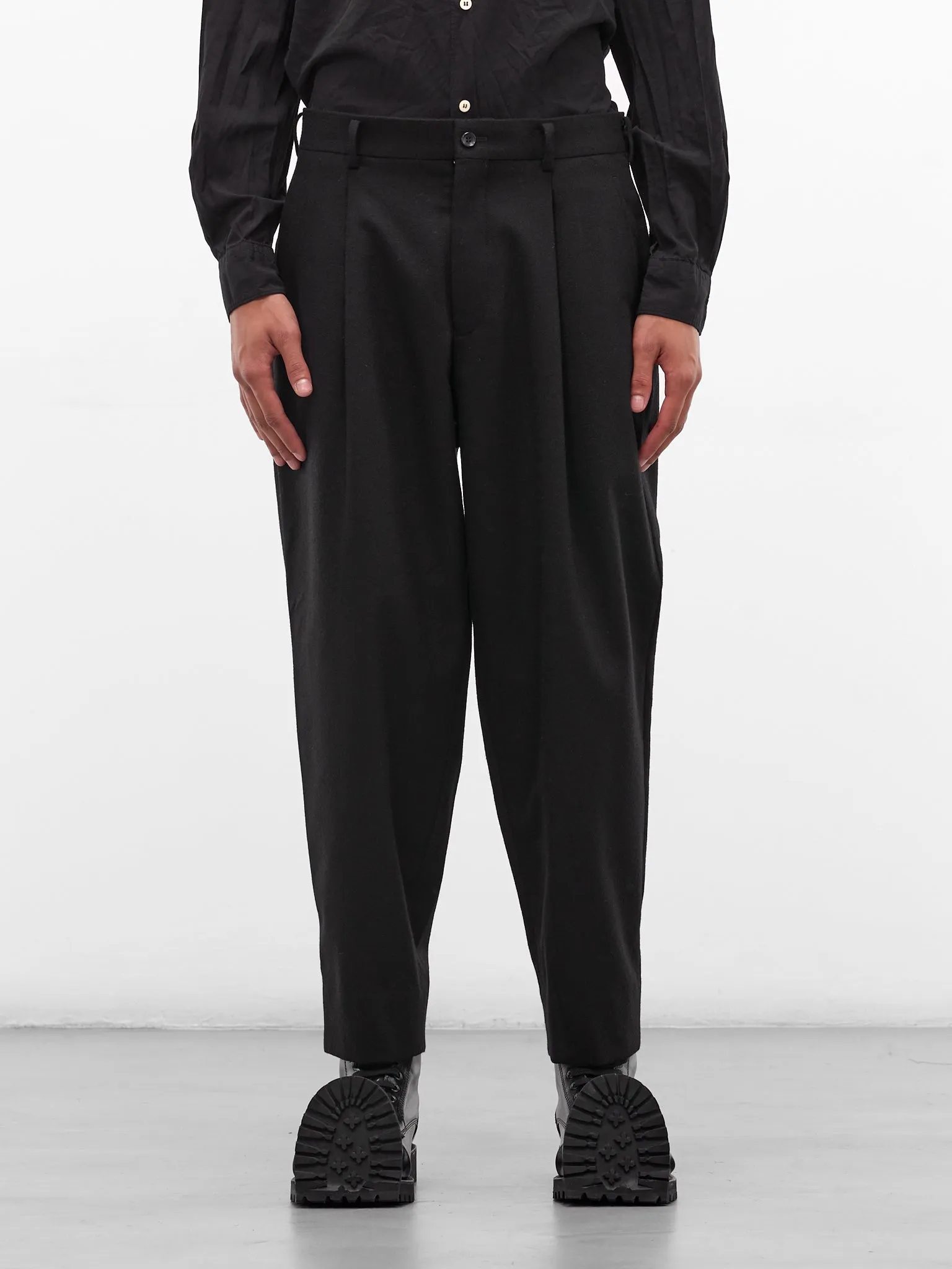 Black Wool Gabardine Pleated Trousers (PP-P032-W25-BLACK) sold by lorenzo