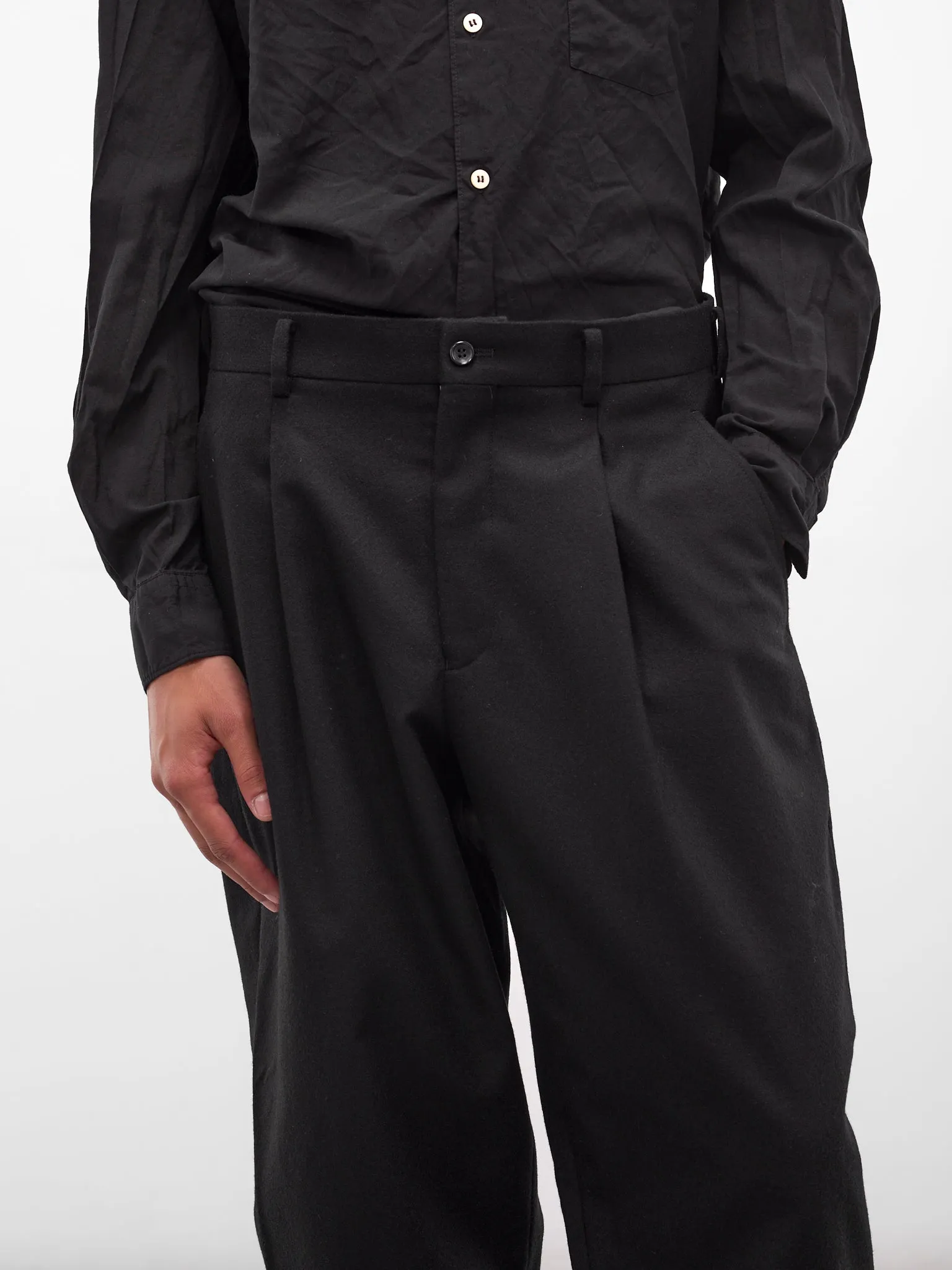 Black Wool Gabardine Pleated Trousers (PP-P032-W25-BLACK) sold by lorenzo product image thumbnail 5