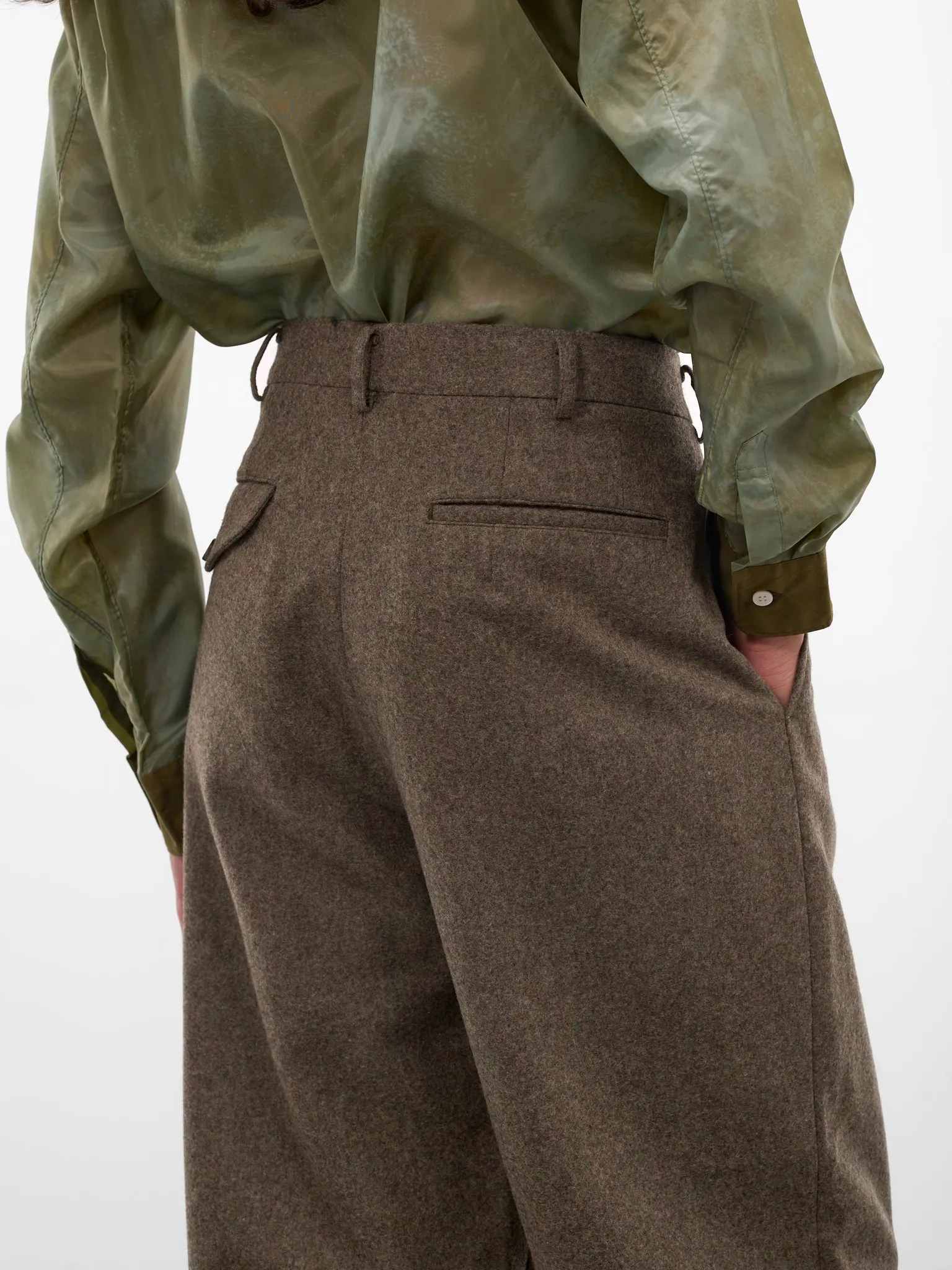 Khaki Wool Gabardine Pleated Trousers (PP-P032-W25-KHAKI) sold by lorenzo product image thumbnail 5