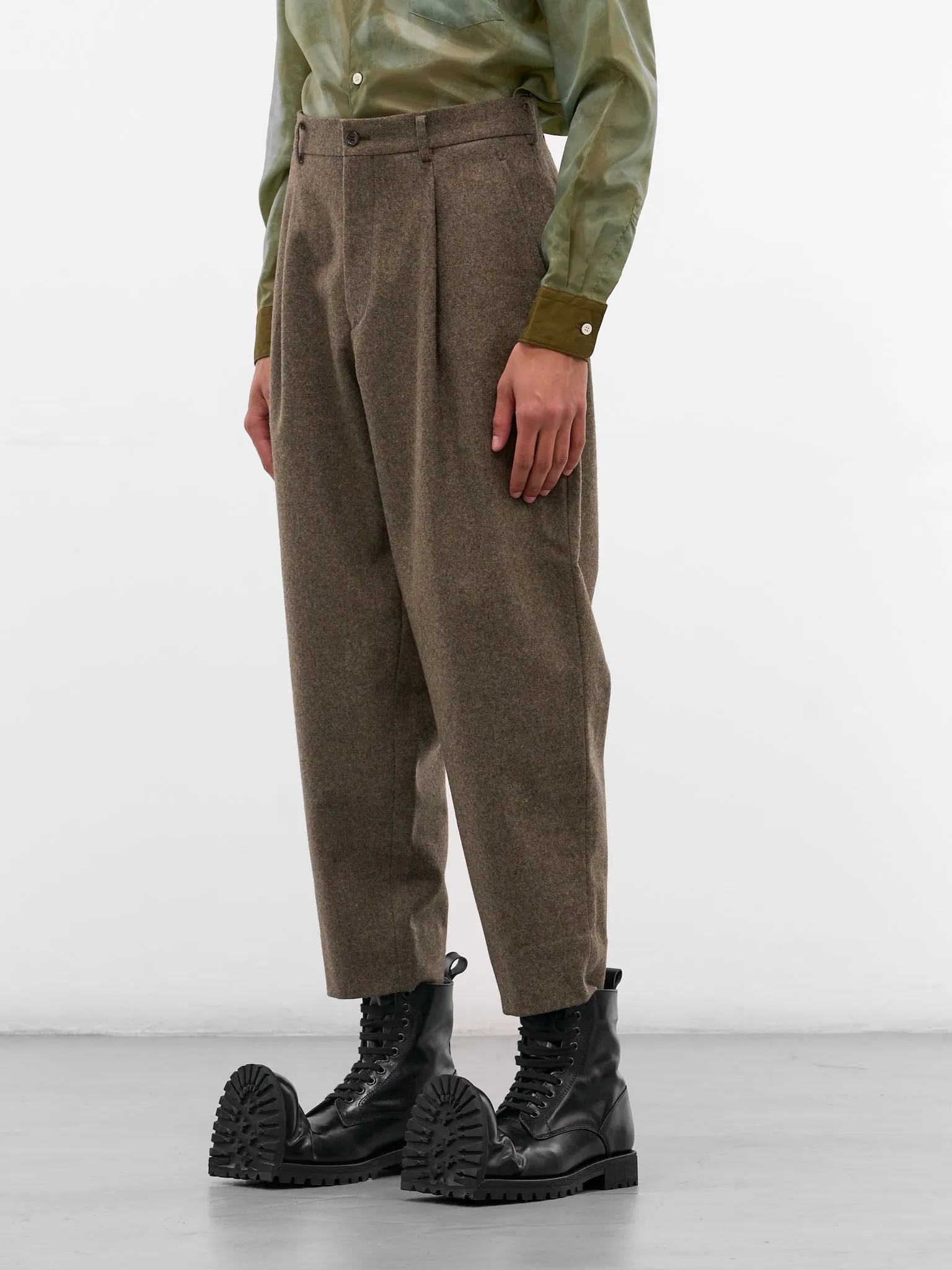 Khaki Wool Gabardine Pleated Trousers (PP-P032-W25-KHAKI) sold by lorenzo product image thumbnail 2