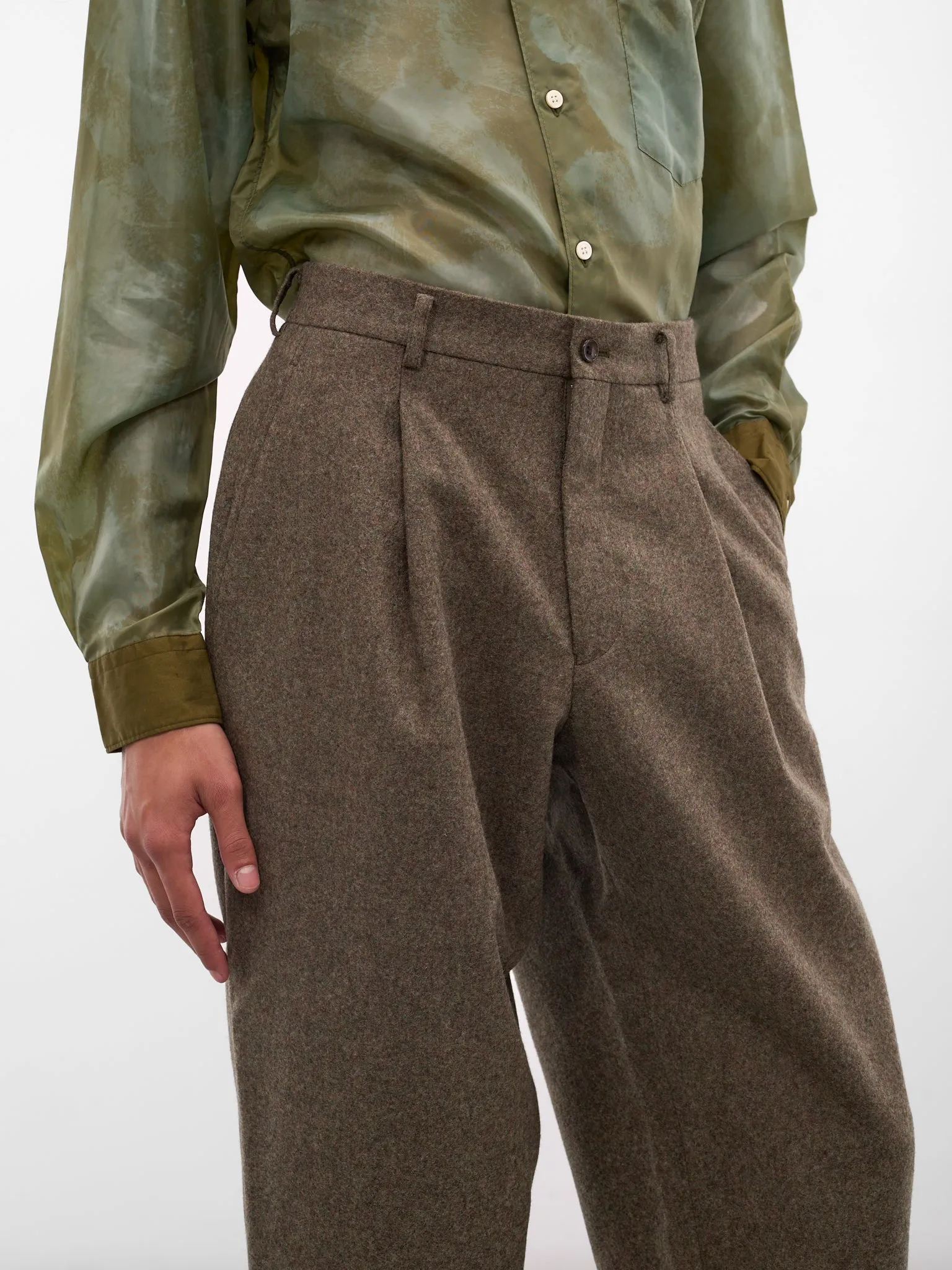 Khaki Wool Gabardine Pleated Trousers (PP-P032-W25-KHAKI) sold by lorenzo product image thumbnail 4