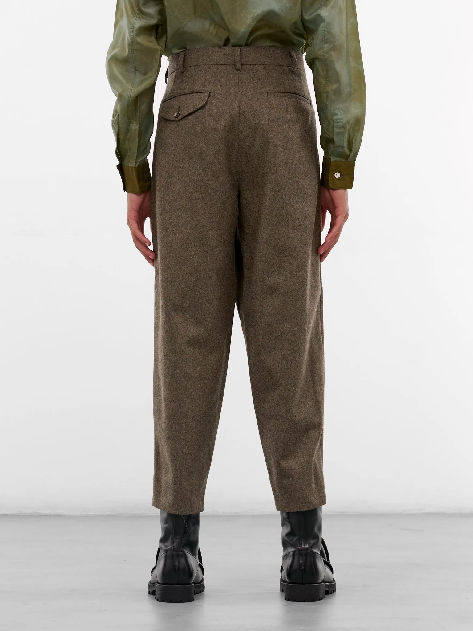 Khaki Wool Gabardine Pleated Trousers (PP-P032-W25-KHAKI) sold by lorenzo product image thumbnail 3