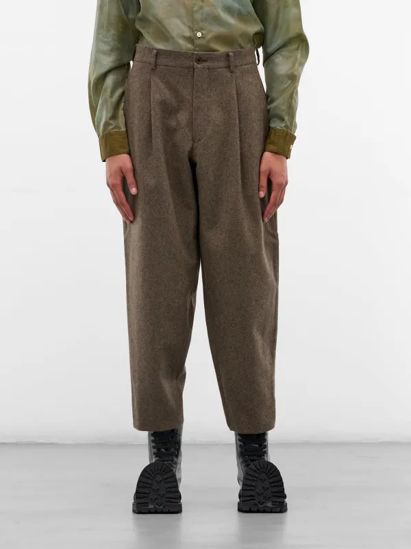 Khaki Wool Gabardine Pleated Trousers (PP-P032-W25-KHAKI) sold by lorenzo