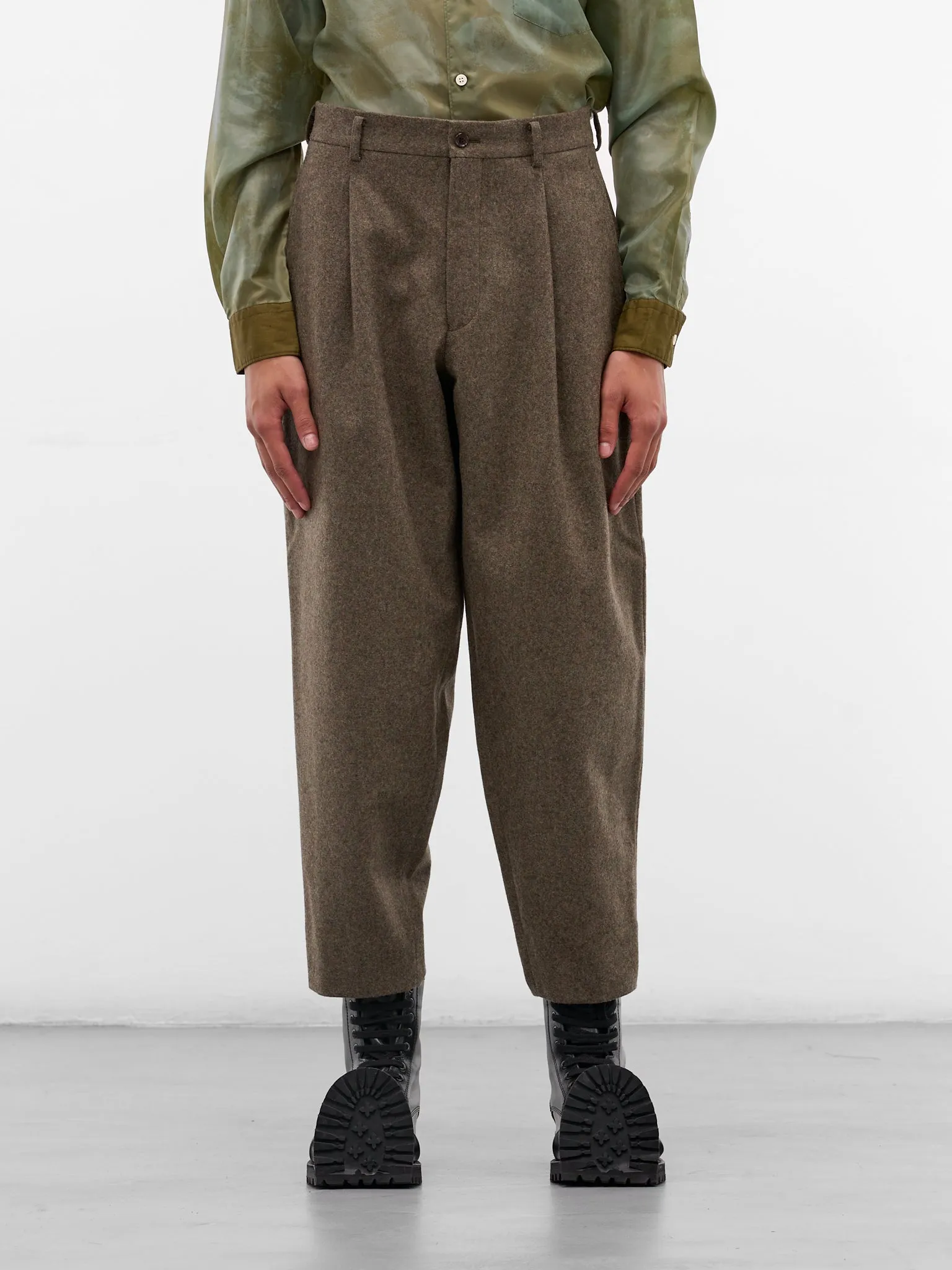 Khaki Wool Gabardine Pleated Trousers (PP-P032-W25-KHAKI) sold by lorenzo