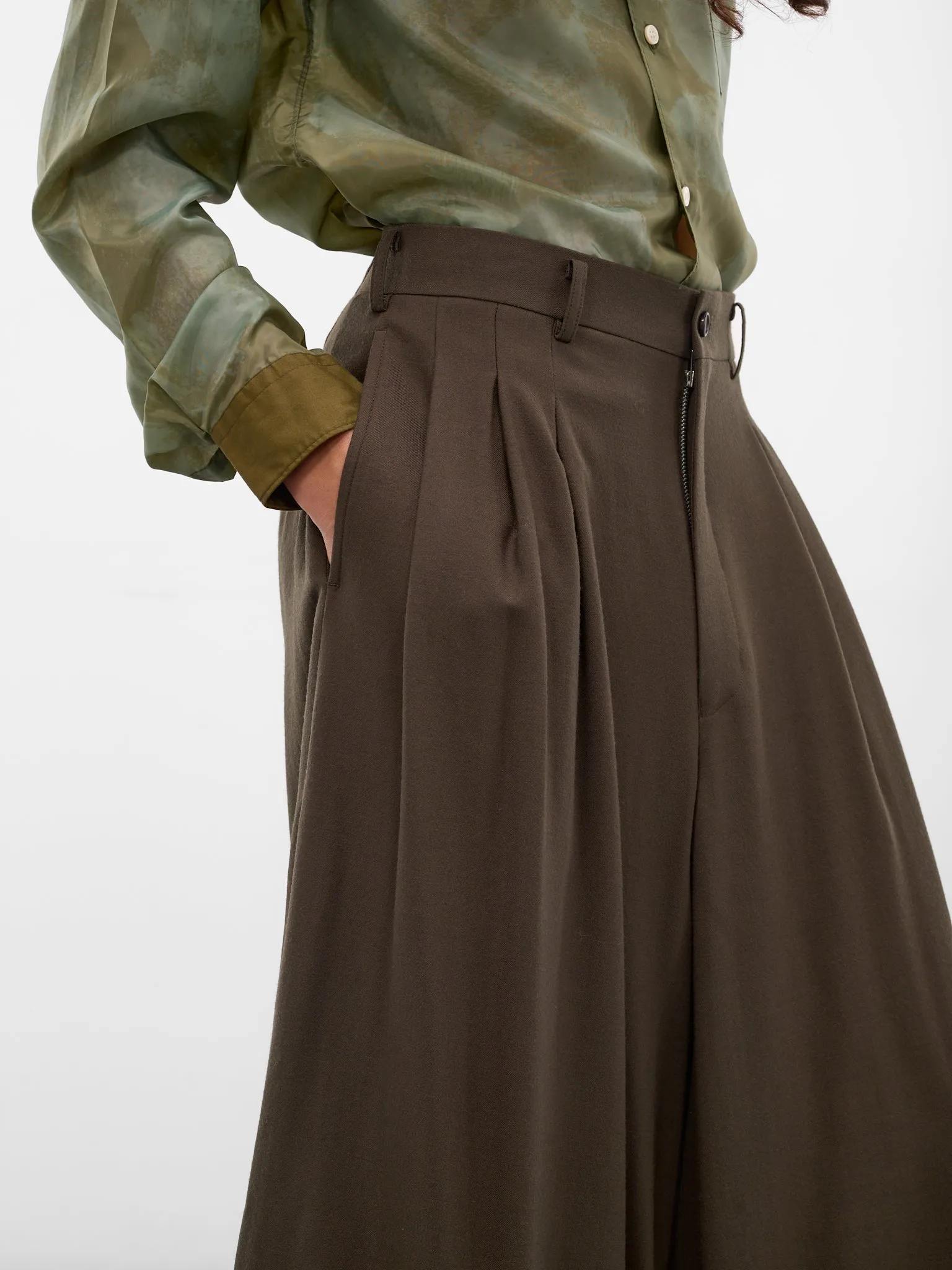 Wool Wide Leg Cuffed Trousers (PP-P005-W25-KHAKI) sold by lorenzo product image thumbnail 3