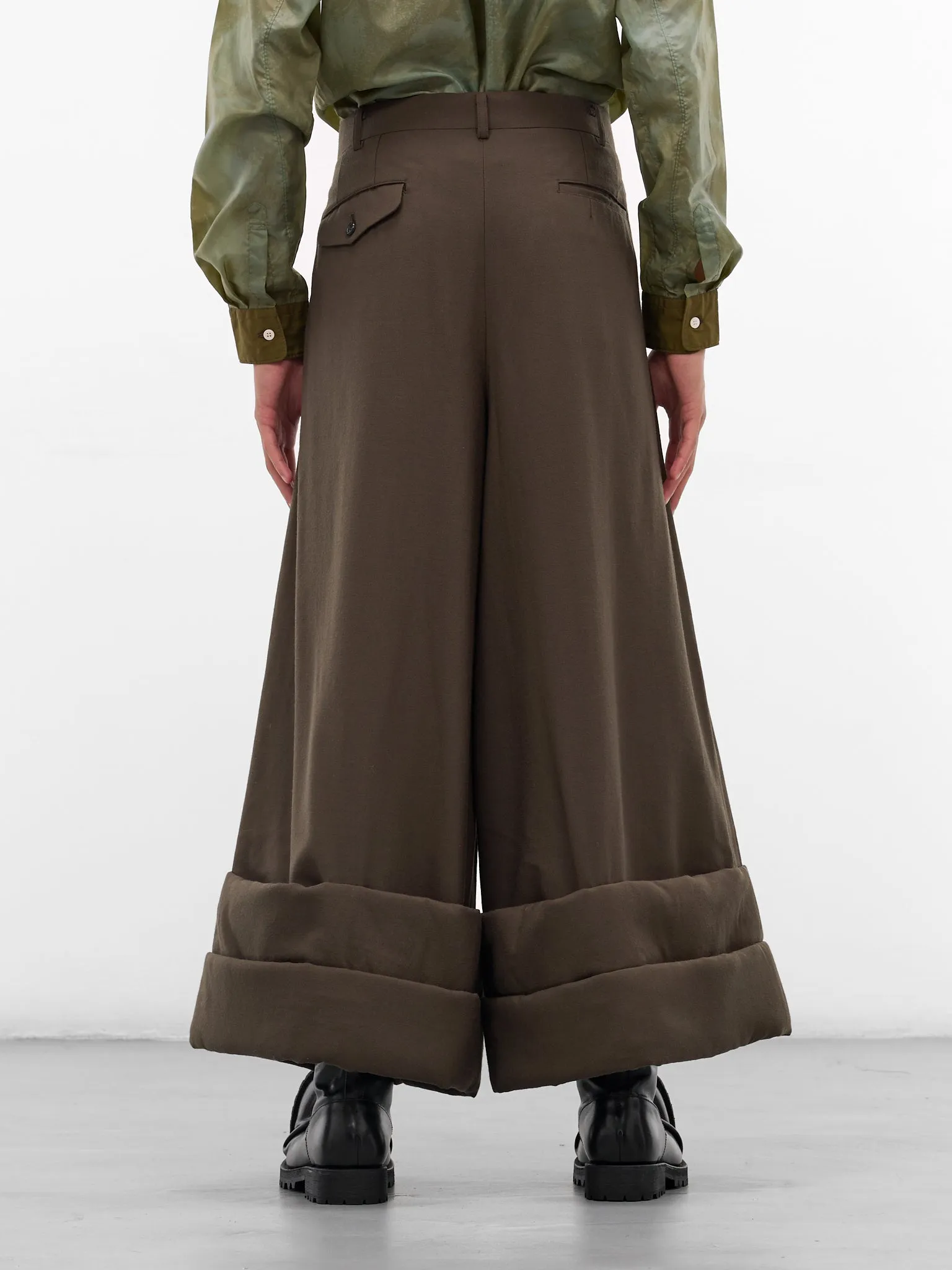 Wool Wide Leg Cuffed Trousers (PP-P005-W25-KHAKI) sold by lorenzo product image thumbnail 4