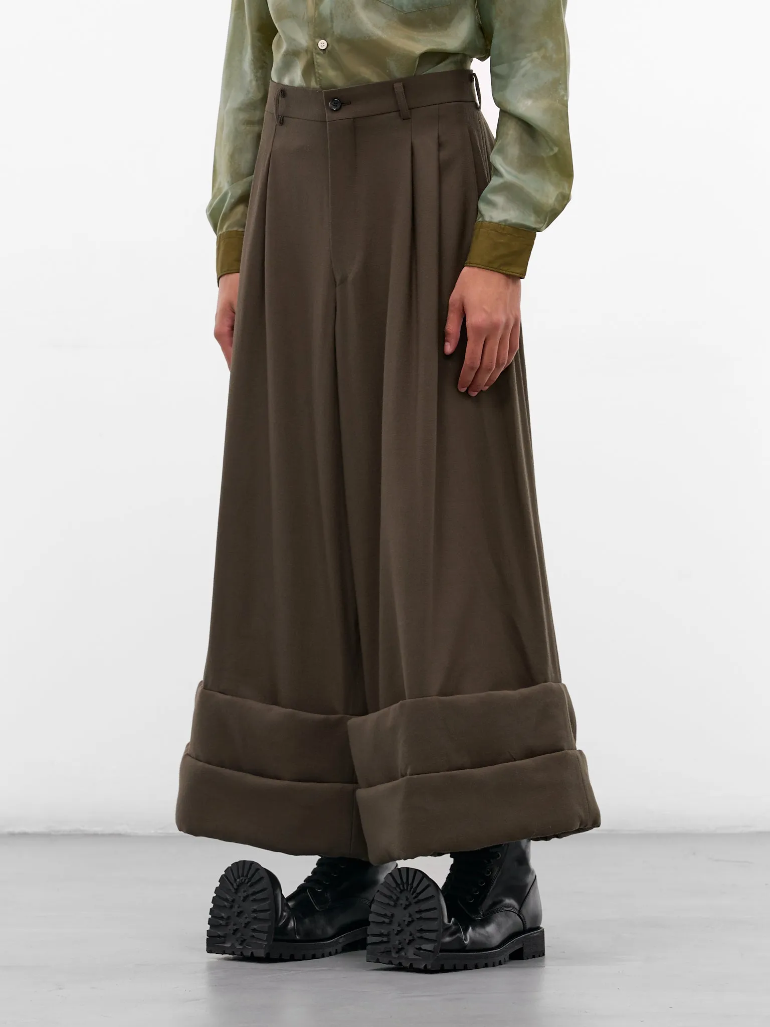 Wool Wide Leg Cuffed Trousers (PP-P005-W25-KHAKI) sold by lorenzo product image thumbnail 2