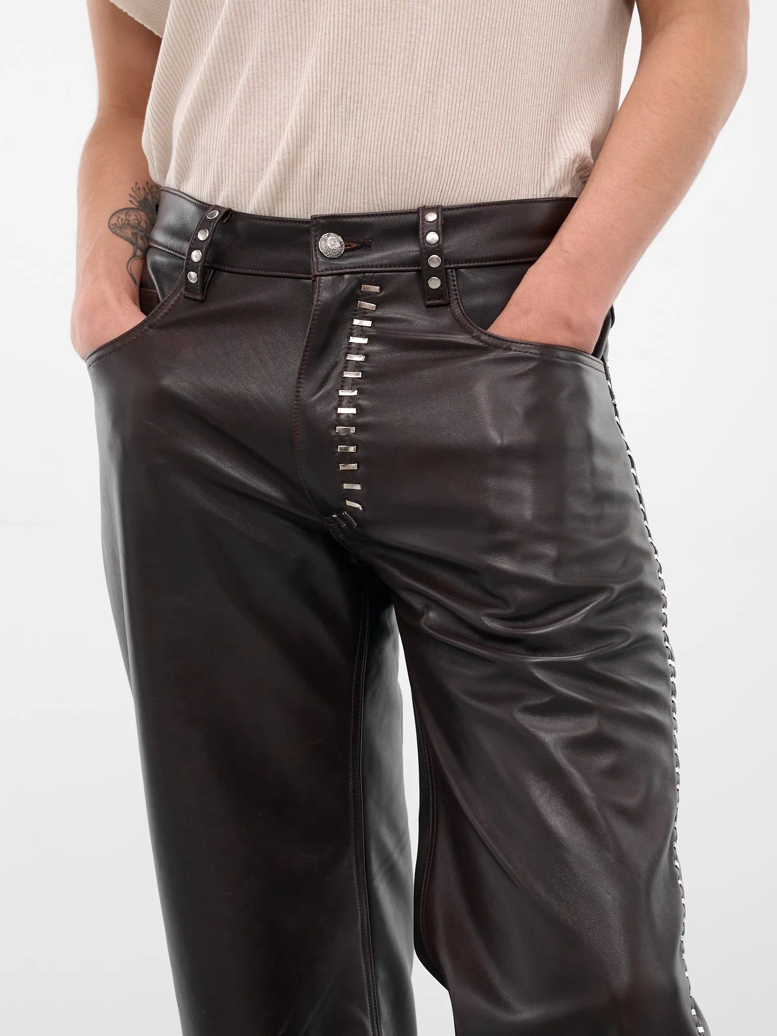 Brown Spitfire Leather Trousers (SPITFIRE-COW-HYDE-BROWN) sold by lorenzo product image thumbnail 4