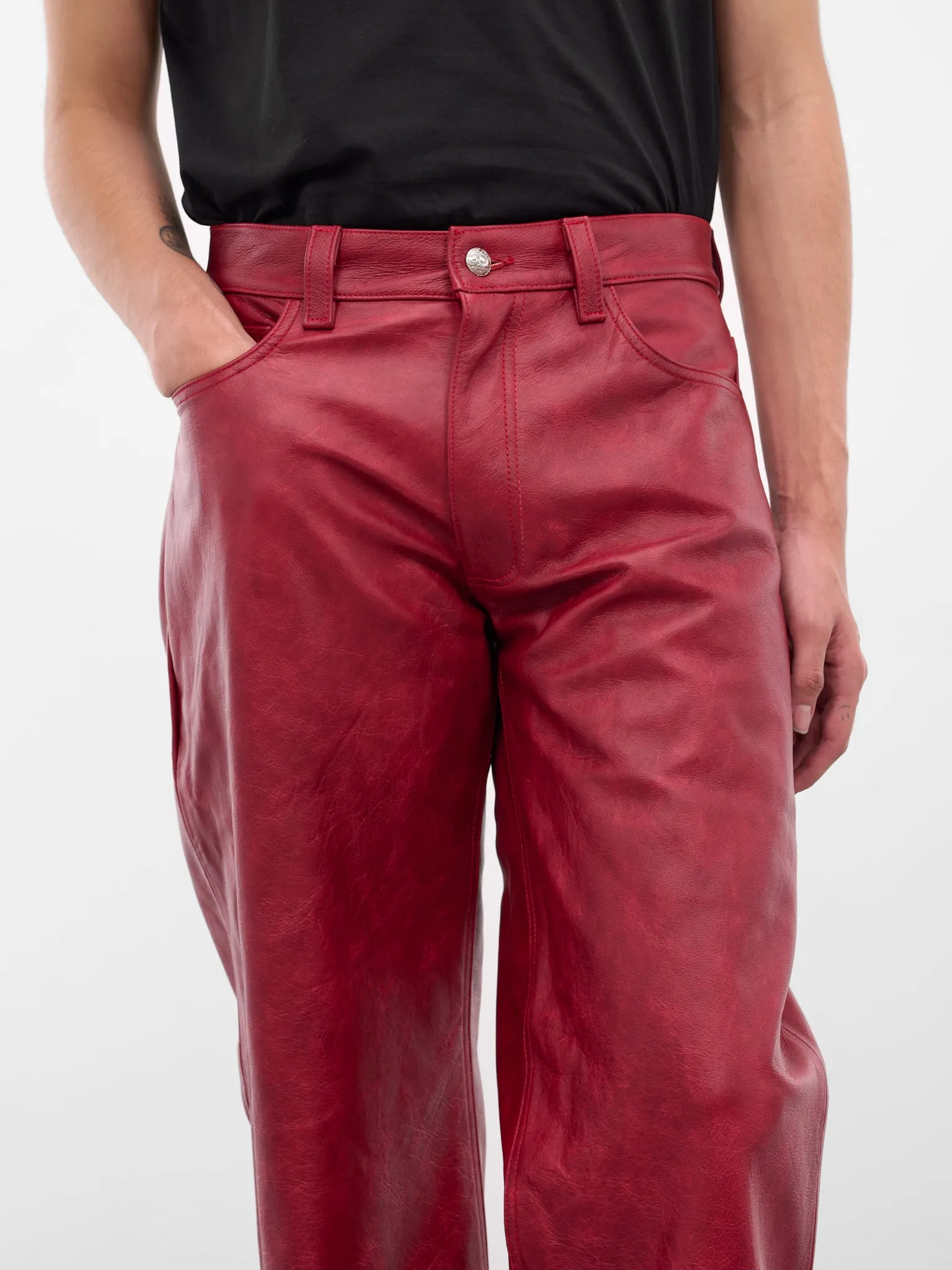 Red Burnout Leather Trousers (BOURNOUT-RED) sold by lorenzo product image thumbnail 4