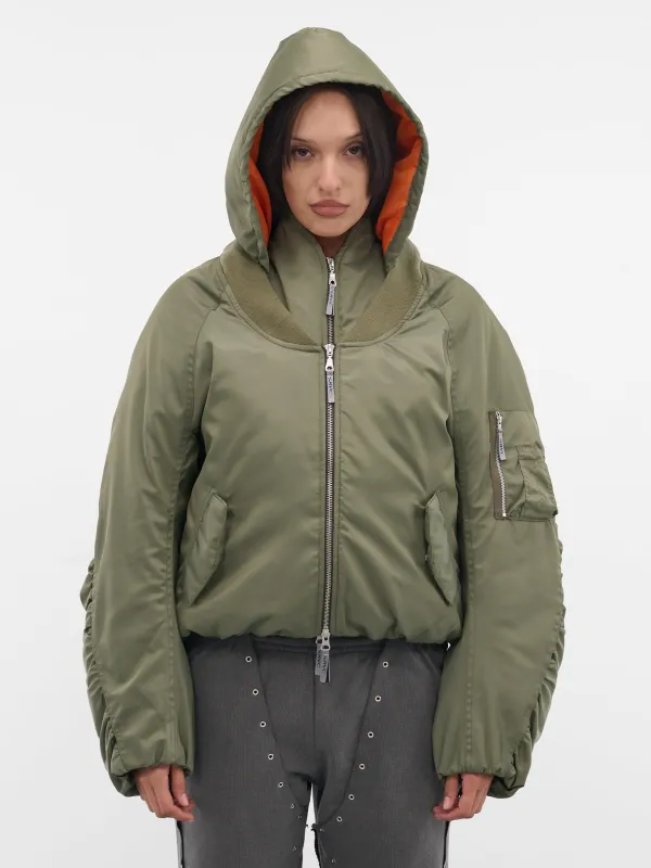 Green Layered Halter Nylon Bomber (OW01-W03-699-DARK-GREEN) sold by lorenzo