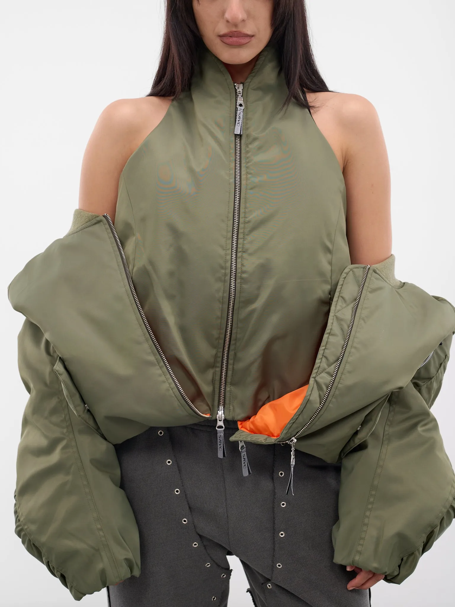 Green Layered Halter Nylon Bomber (OW01-W03-699-DARK-GREEN) sold by lorenzo product image thumbnail 5