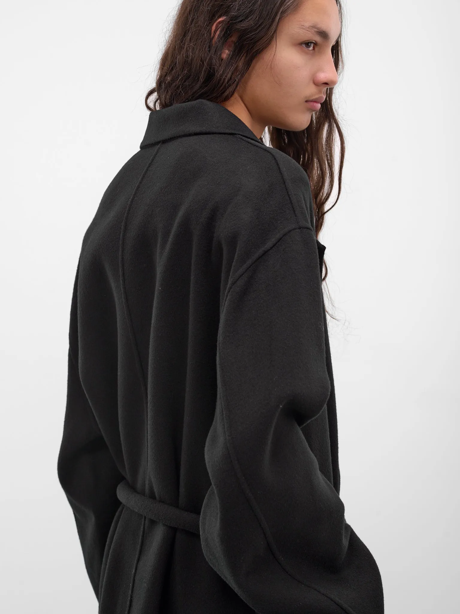 Black Wool-Cashmere Belted Coat (ST-1212-BLACK) sold by lorenzo product image thumbnail 5