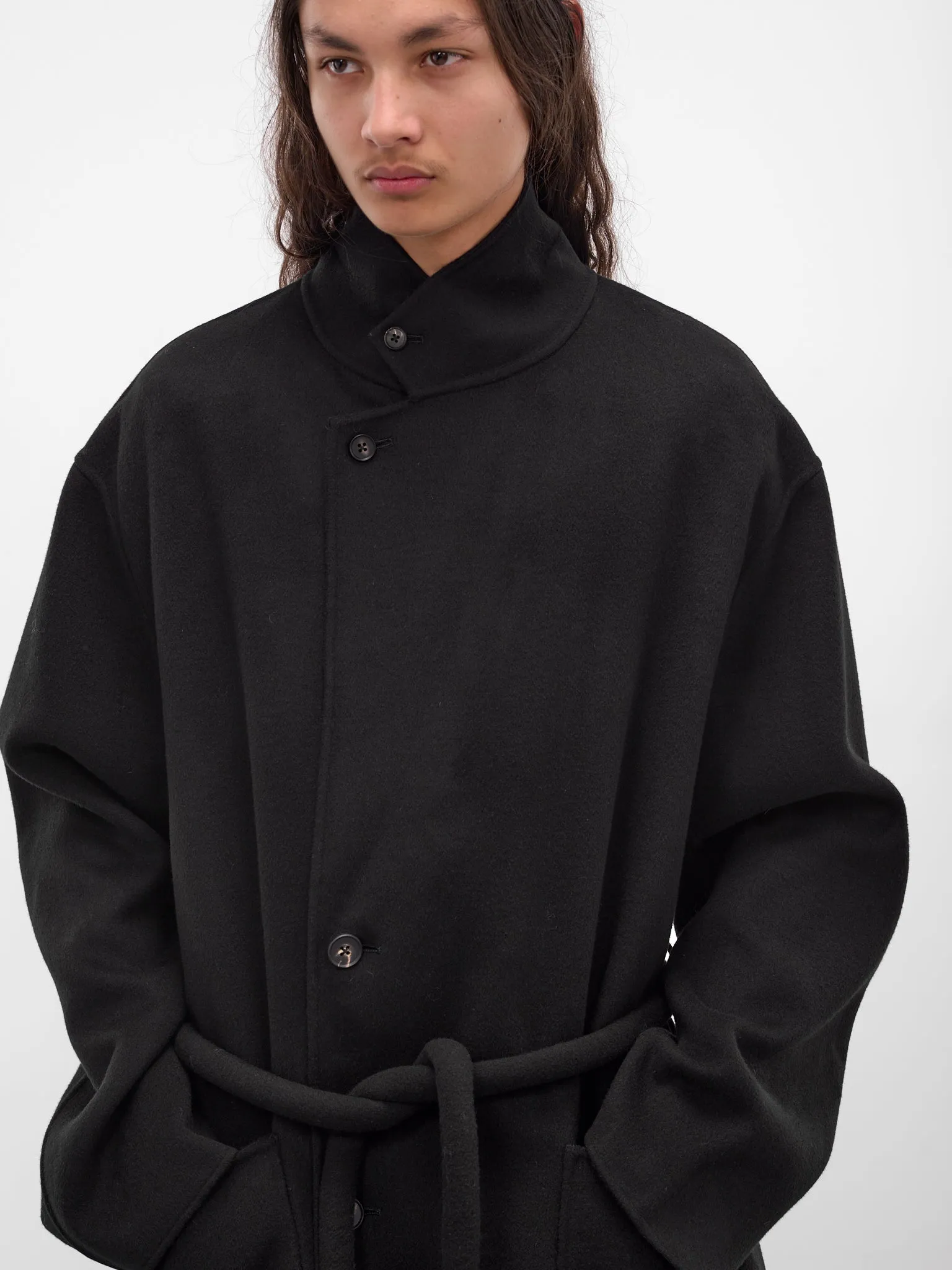 Black Wool-Cashmere Belted Coat (ST-1212-BLACK) sold by lorenzo product image thumbnail 4