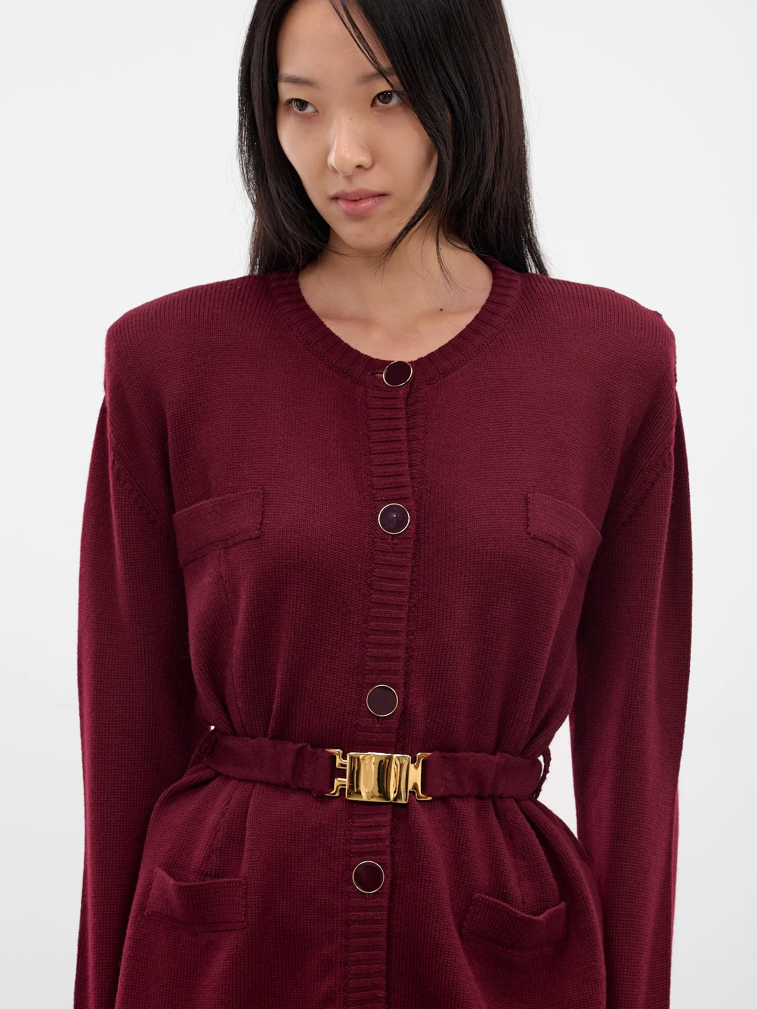 Bordeaux Wool Knit Long Cardigan (K127-BORDEAUX) sold by lorenzo product image thumbnail 5