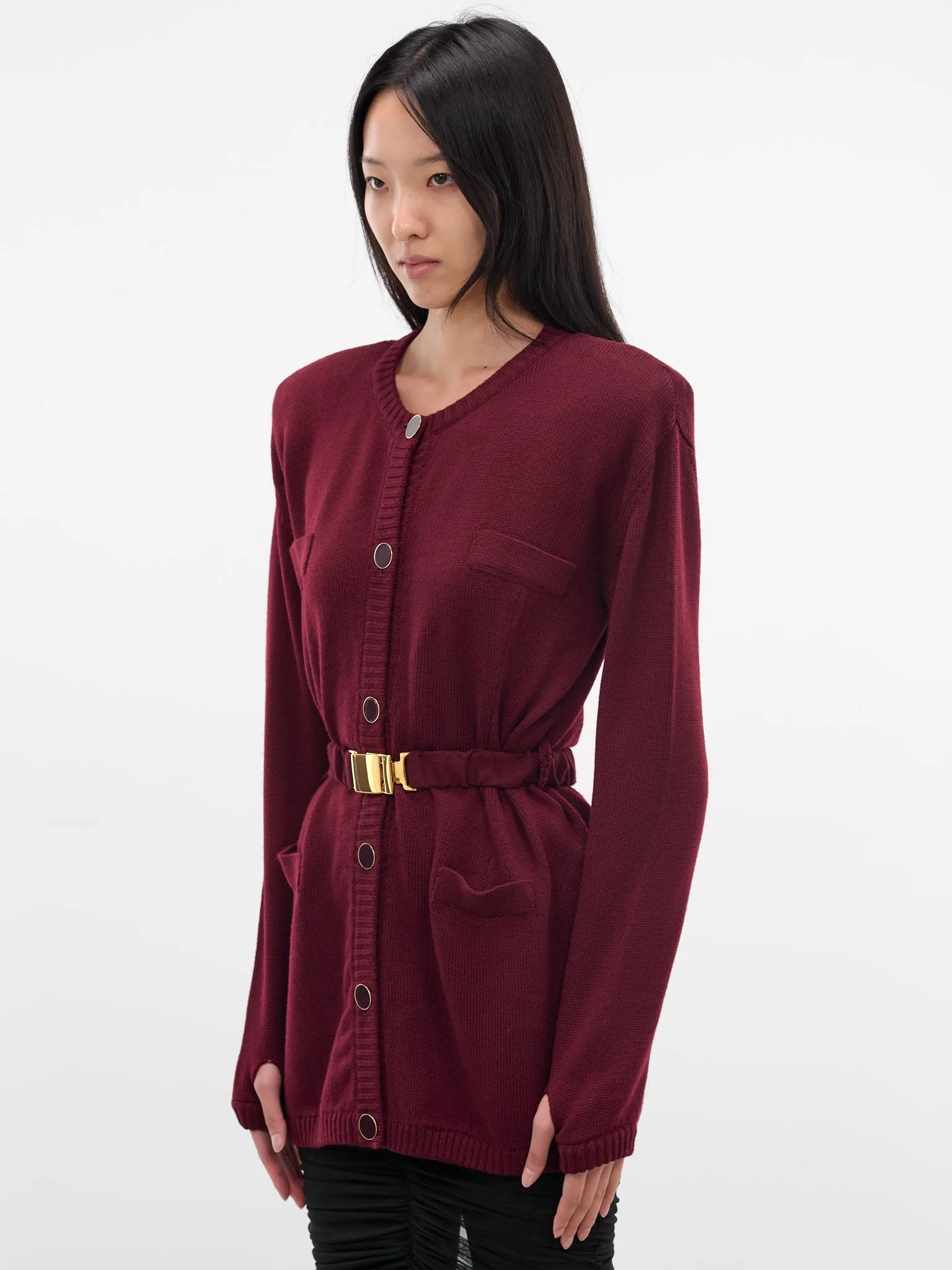 Bordeaux Wool Knit Long Cardigan (K127-BORDEAUX) sold by lorenzo product image thumbnail 2