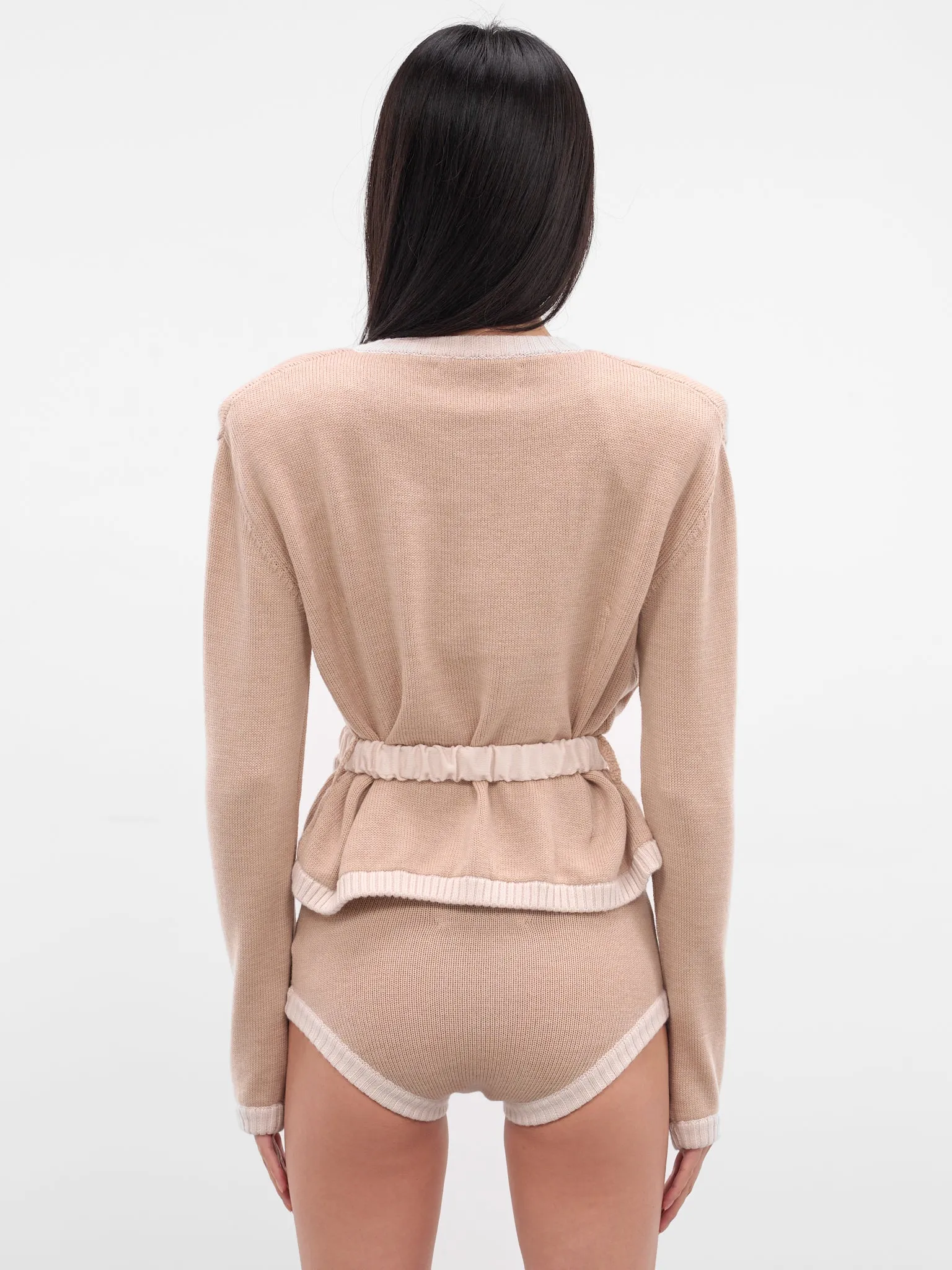 Beige Bi-Color Wool Cardigan Blazer (K050-BEIGE-WHITE) sold by lorenzo product image thumbnail 3