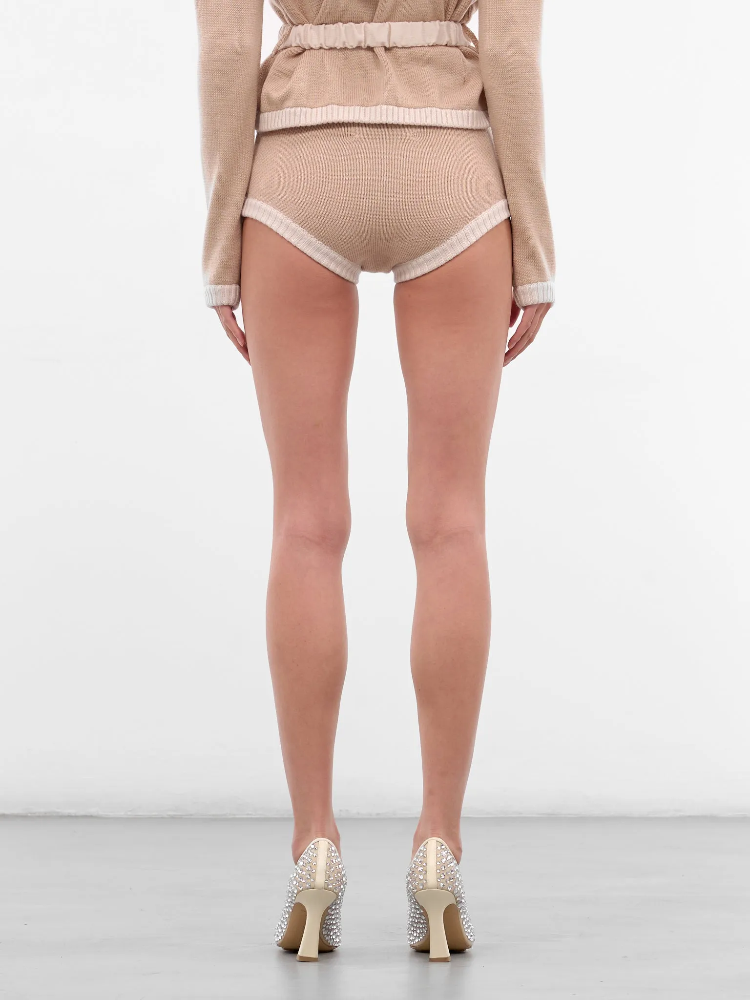 Beige Bi-Color Culotte Micro Shorts (K049-BEIGE-WHITE) sold by lorenzo product image thumbnail 3