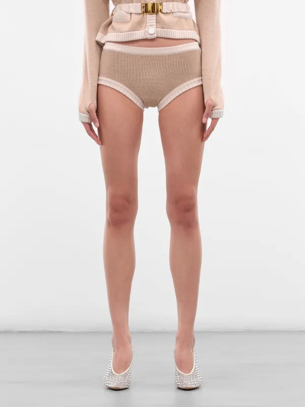 Beige Bi-Color Culotte Micro Shorts (K049-BEIGE-WHITE) sold by lorenzo
