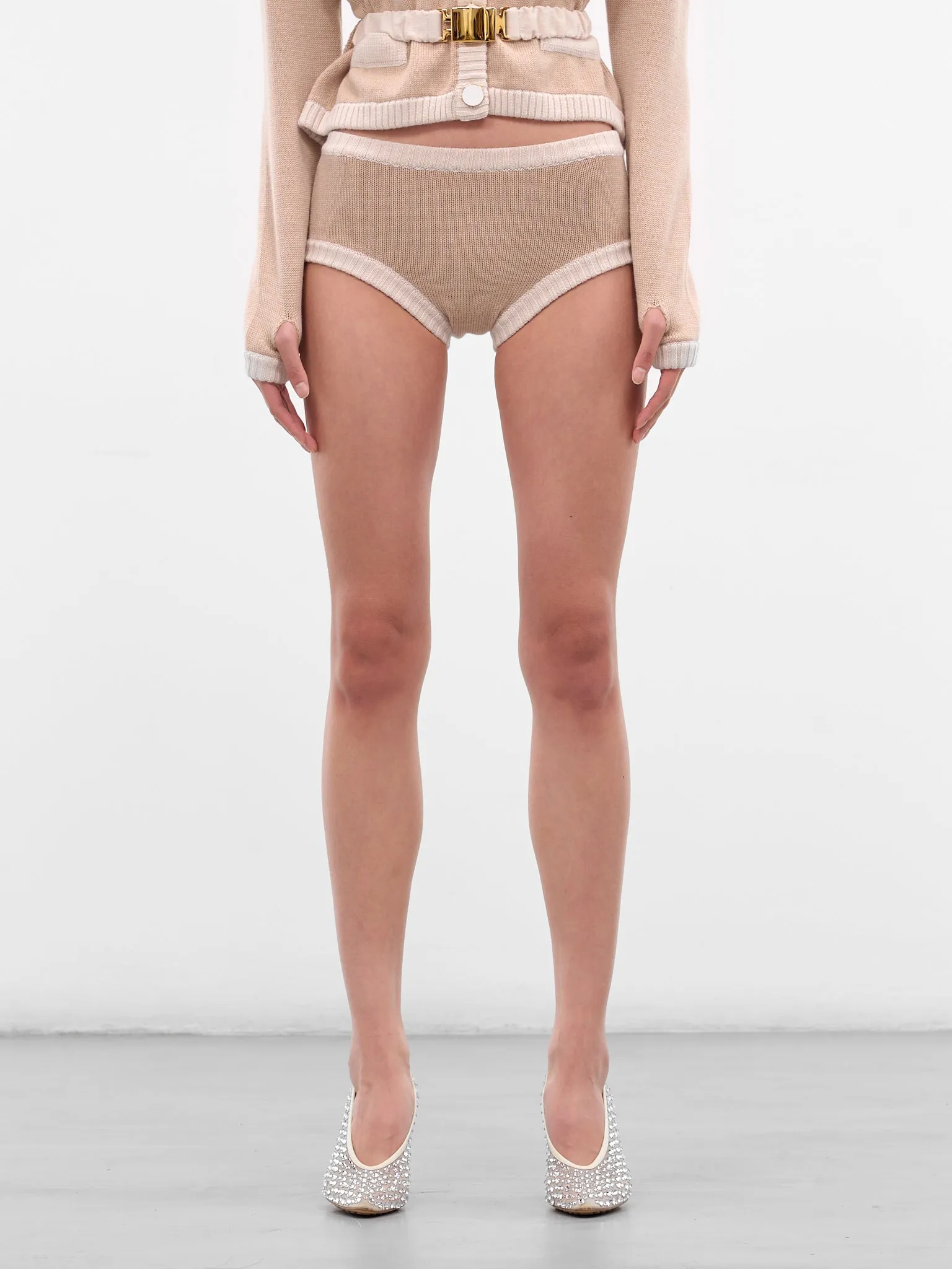Beige Bi-Color Culotte Micro Shorts (K049-BEIGE-WHITE) sold by lorenzo
