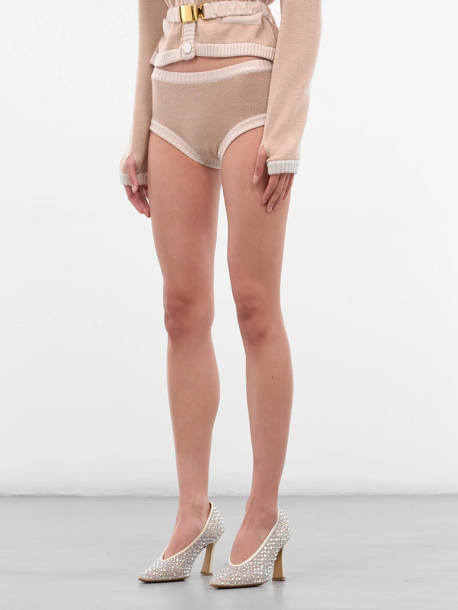 Beige Bi-Color Culotte Micro Shorts (K049-BEIGE-WHITE) sold by lorenzo product image thumbnail 2