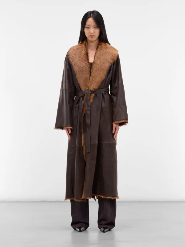 Brown Sheep Leather Shearling Coat (LEATHER-15-COAT-BROWN) sold by lorenzo