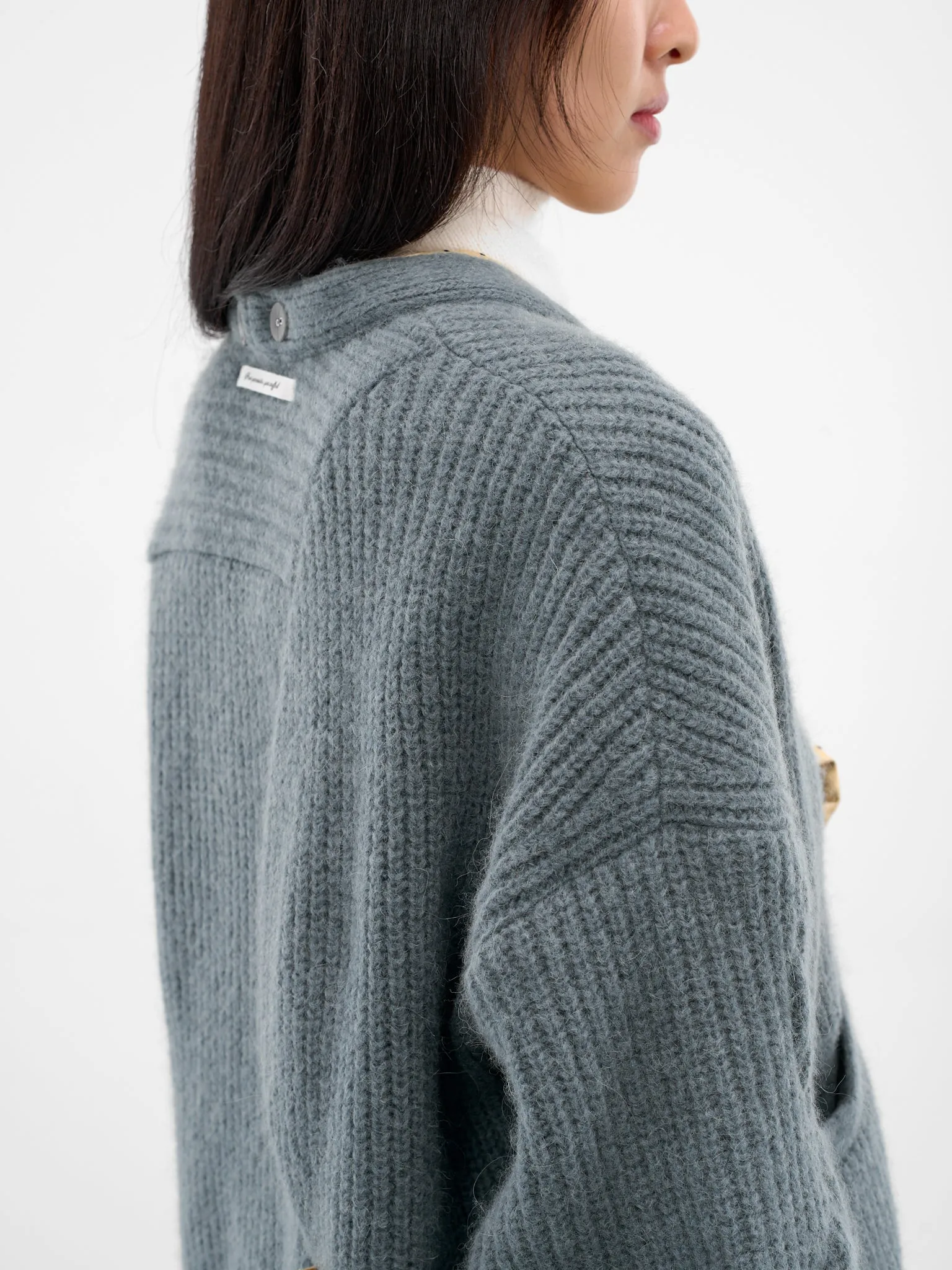 Blue Asymmetric Alpaca Knit Cardigan (UC2E1902-BLUE-GRAY) sold by lorenzo product image thumbnail 4