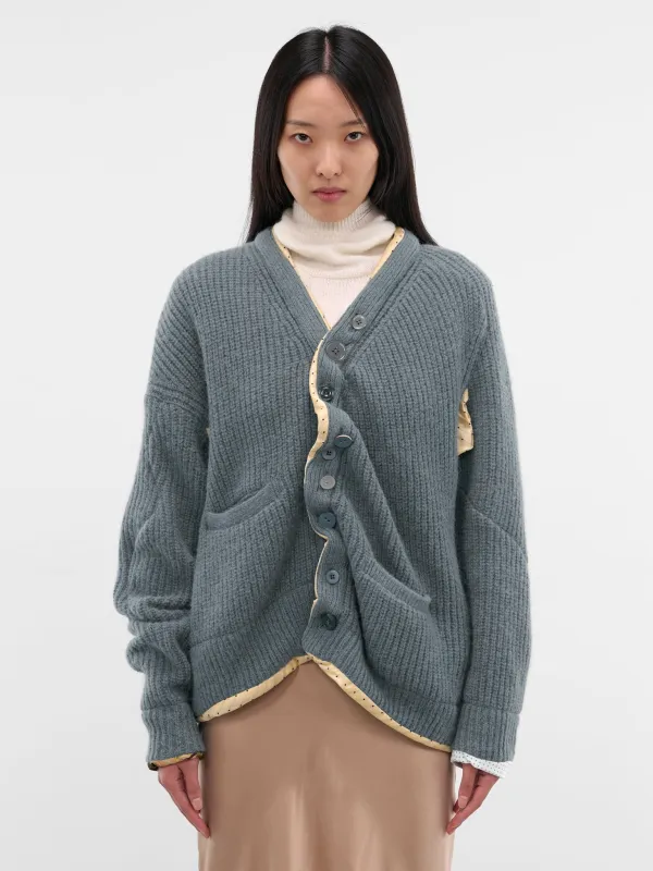 Blue Asymmetric Alpaca Knit Cardigan (UC2E1902-BLUE-GRAY) made by Undercover