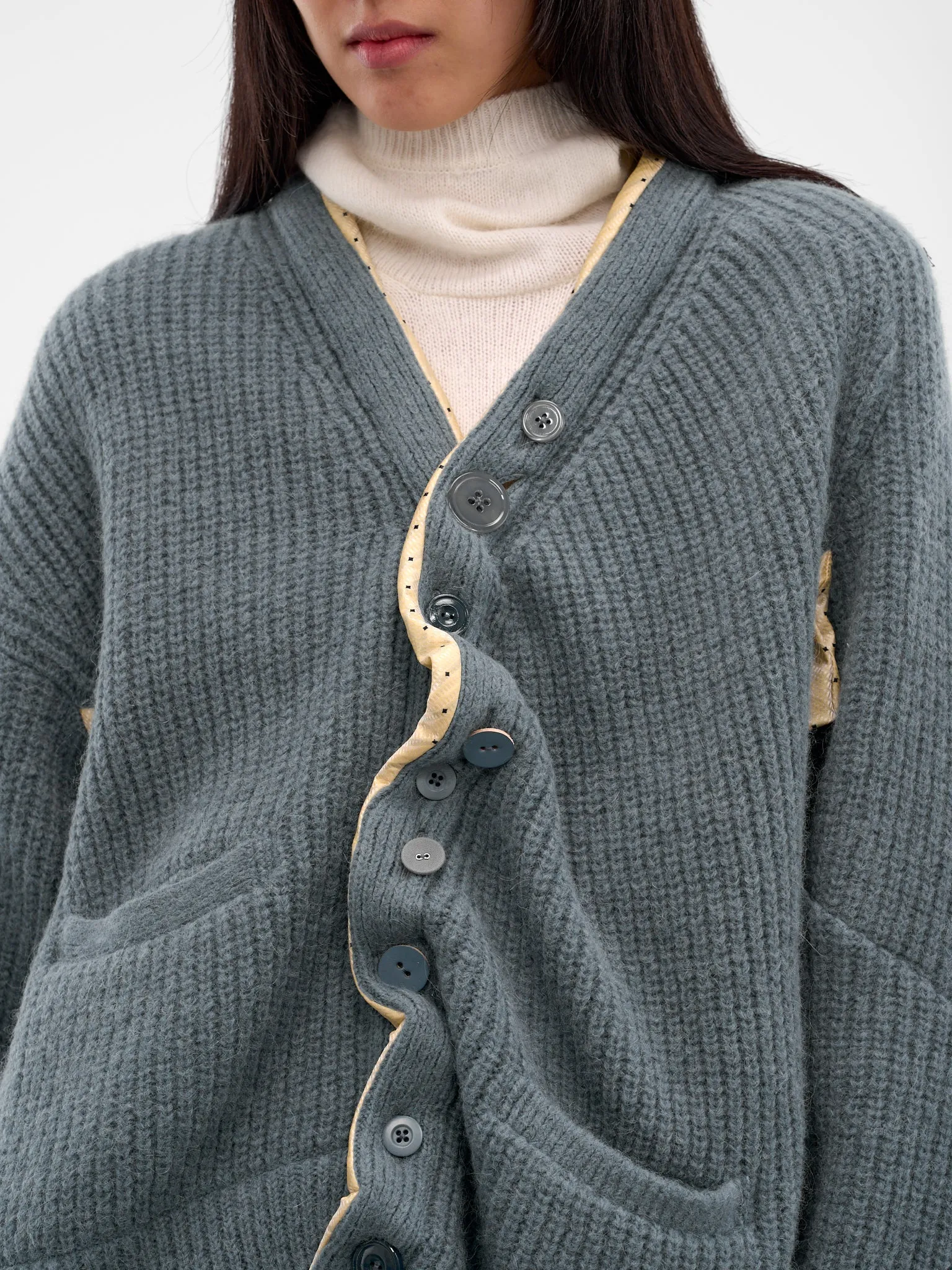Blue Asymmetric Alpaca Knit Cardigan (UC2E1902-BLUE-GRAY) sold by lorenzo product image thumbnail 5