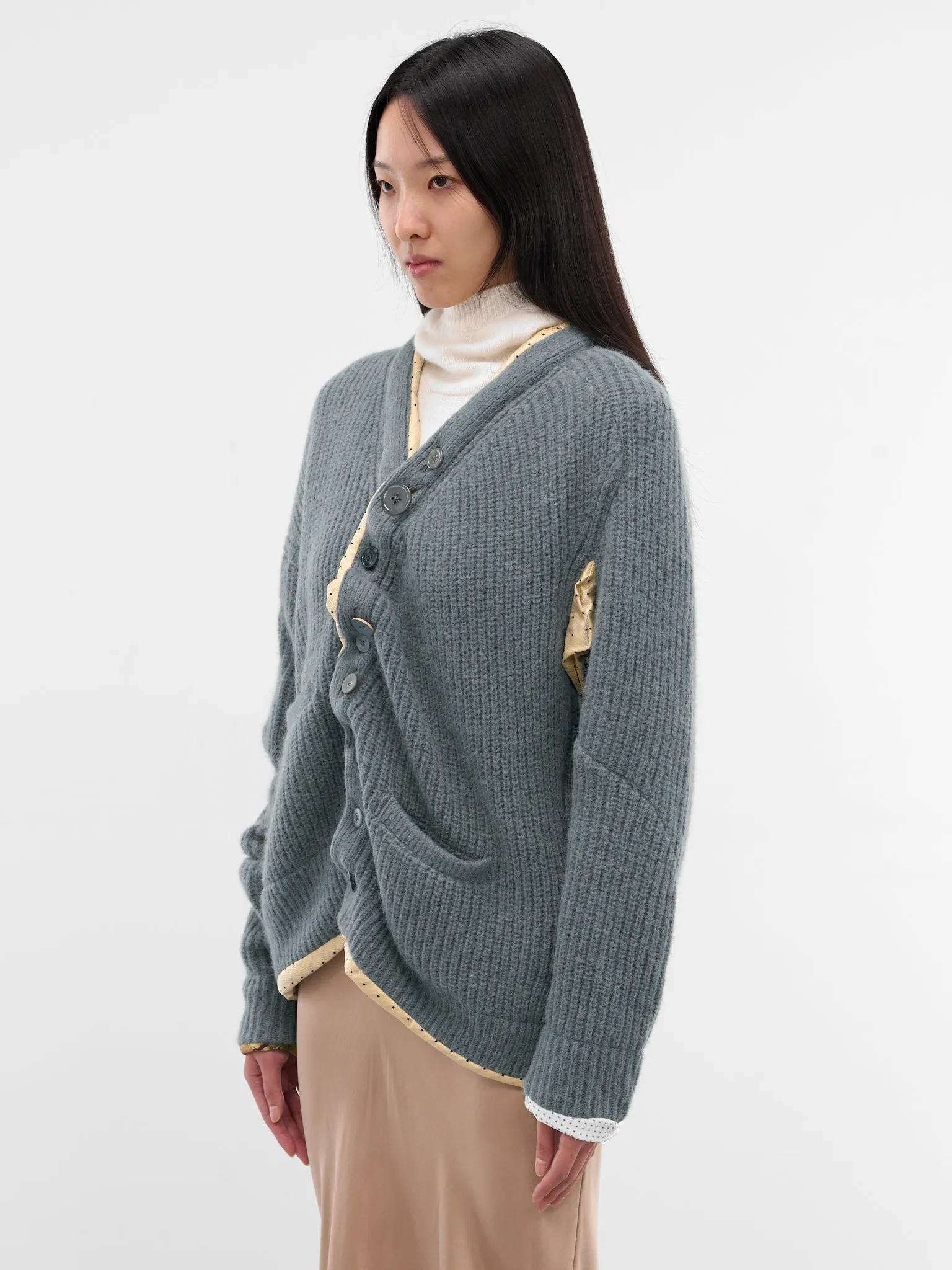 Blue Asymmetric Alpaca Knit Cardigan (UC2E1902-BLUE-GRAY) sold by lorenzo product image thumbnail 2