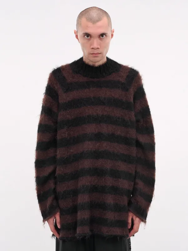 Mohair Striped Knit Sweater (UC2E4904-1-BLACK-BORDER) sold by lorenzo
