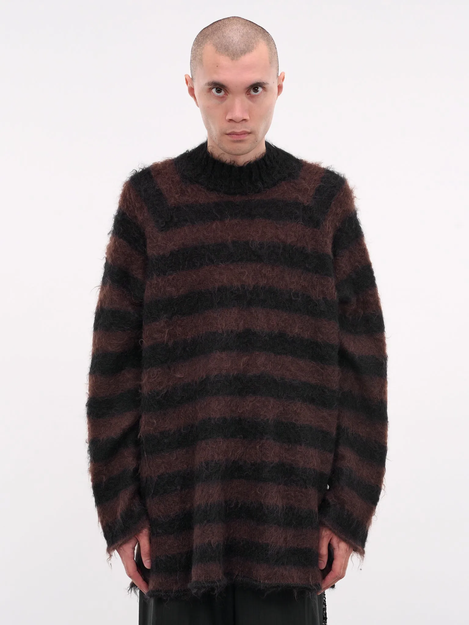 Mohair Striped Knit Sweater (UC2E4904-1-BLACK-BORDER) sold by lorenzo