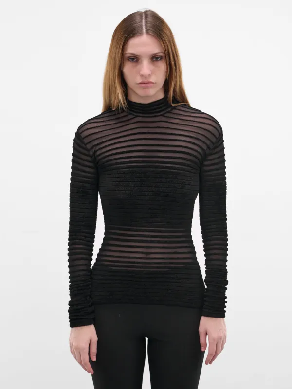 Black Gradient Chenille Knit Top (COM2TO08351135-BLACK) sold by lorenzo