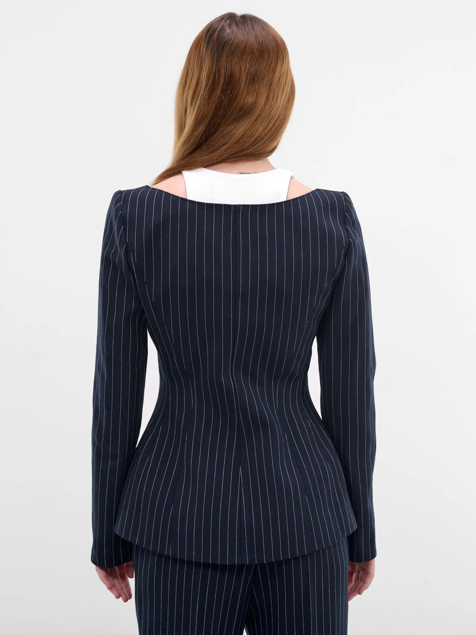 Pinstripe Trompe L'oeil Layered Blazer (COM1VE04741001-NAVY-WHITE) sold by lorenzo product image thumbnail 3