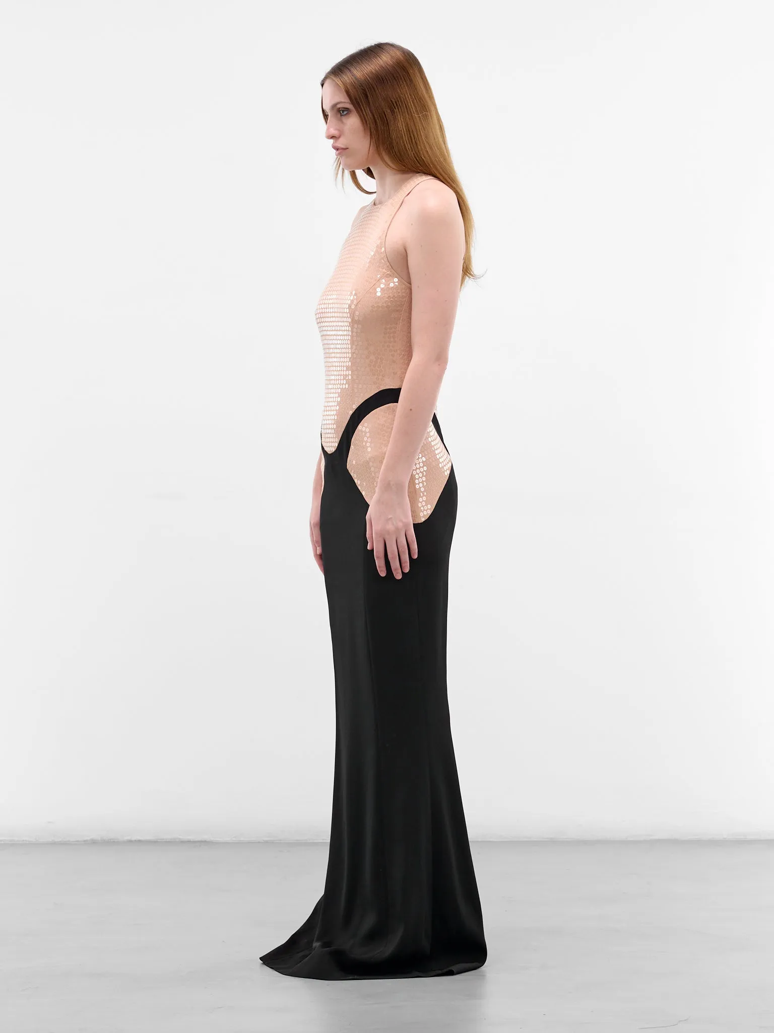 Sequin Trompe L'oeil Skirt Gown (COM1RO17933002-BEIGE-BLACK) sold by lorenzo product image thumbnail 2