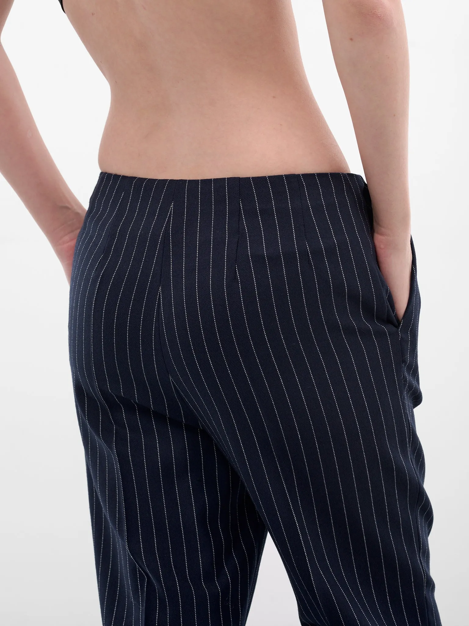 Navy Pinstripe Wool Tailored Trousers (COM1PA05251001-NAVY-WHITE) sold by lorenzo product image thumbnail 5