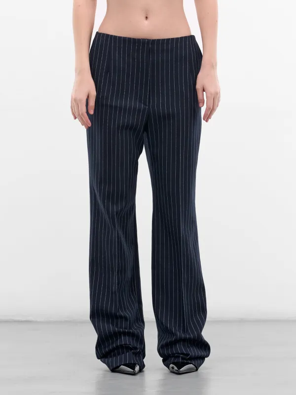 Navy Pinstripe Wool Tailored Trousers (COM1PA05251001-NAVY-WHITE) sold by lorenzo