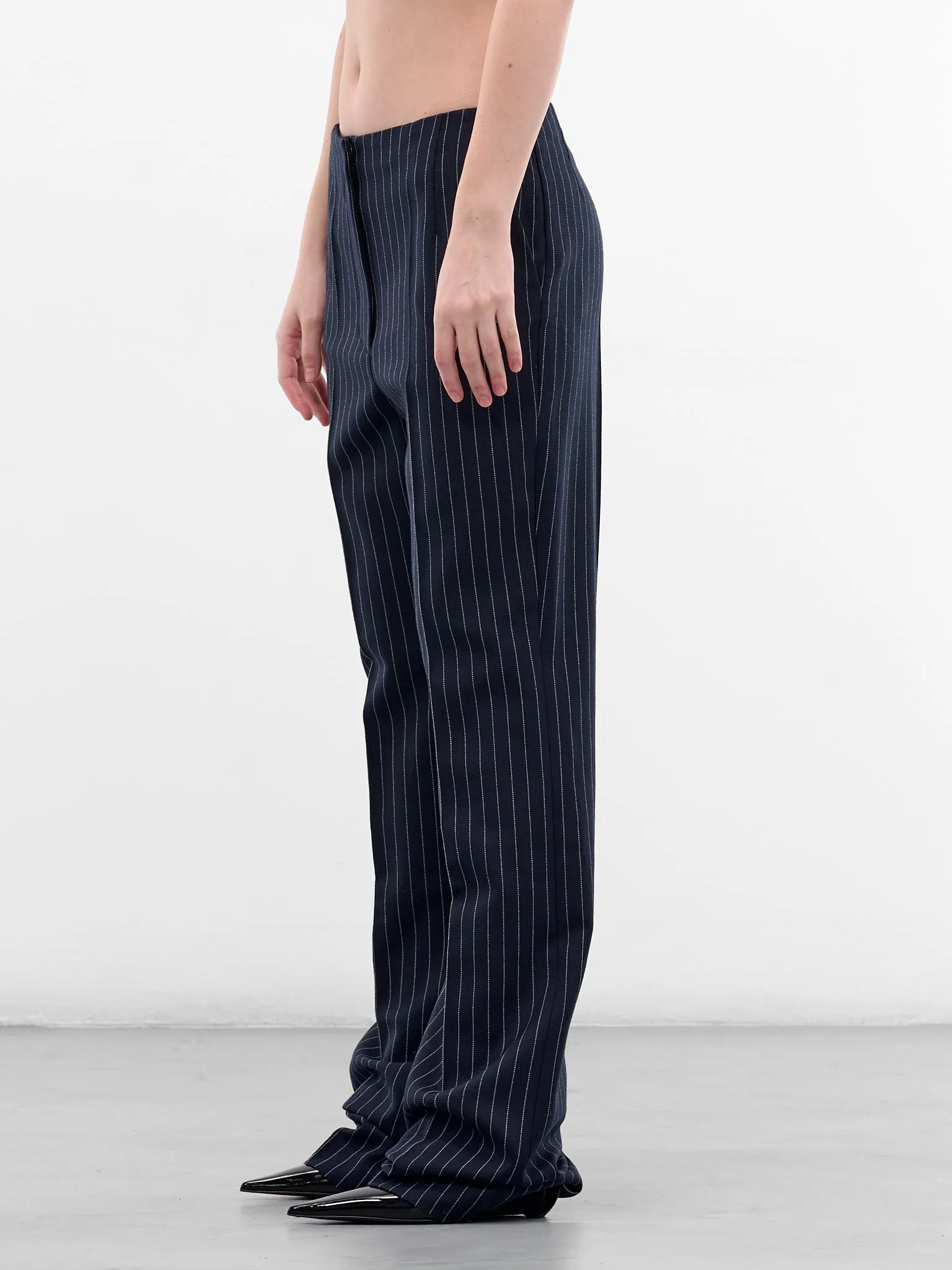 Navy Pinstripe Wool Tailored Trousers (COM1PA05251001-NAVY-WHITE) sold by lorenzo product image thumbnail 2