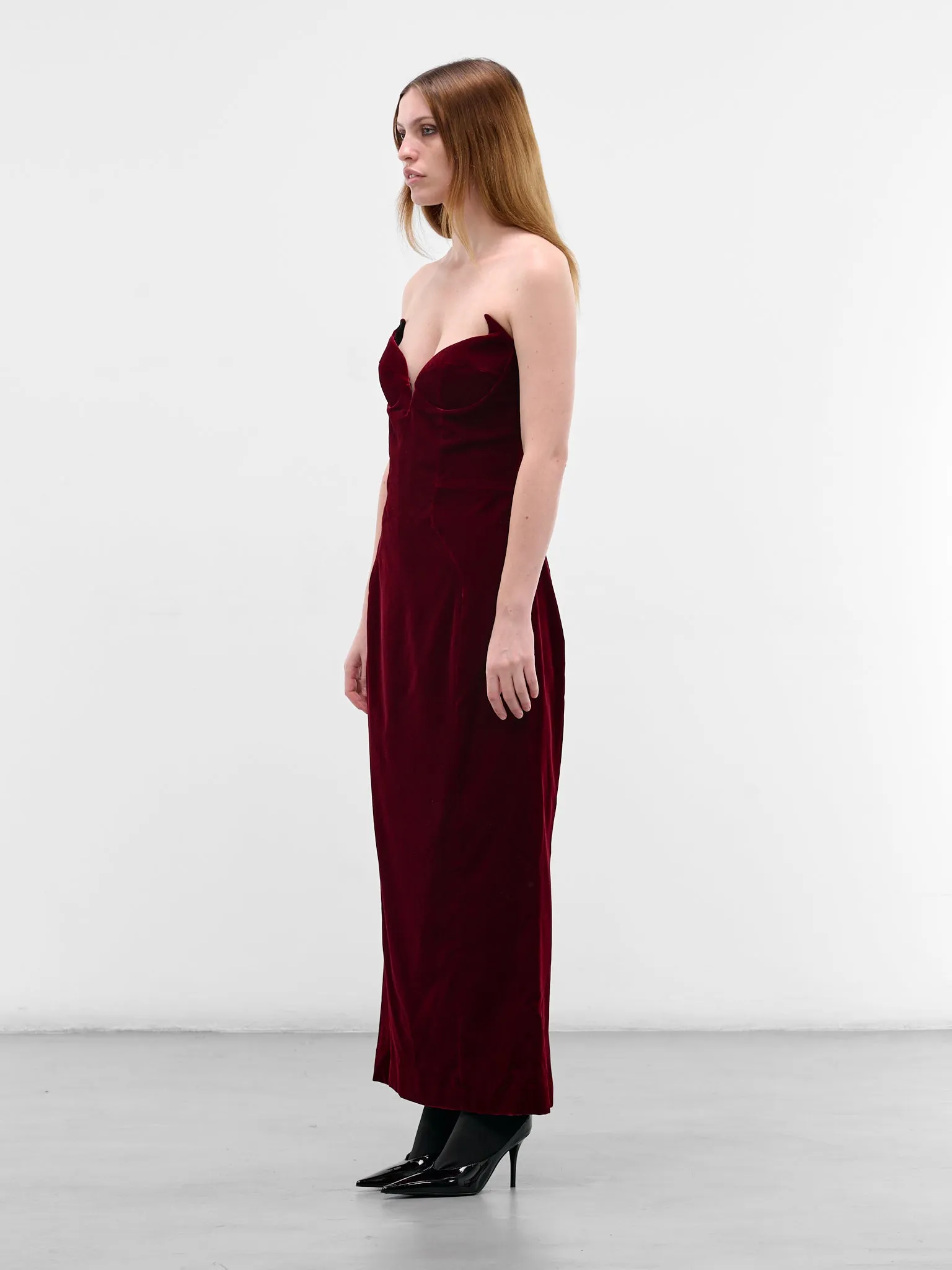 Burgundy Velvet Spike Maxi Dress (25F1R01708477-BLOOD-RED) sold by lorenzo product image thumbnail 2